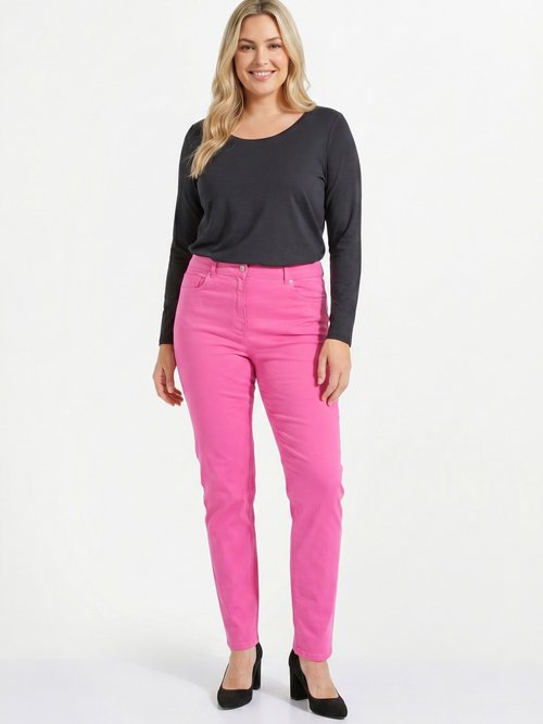 Pantalon droit 5 poches coton stretch Femme Grande Taille Rose NEVILLE SI1