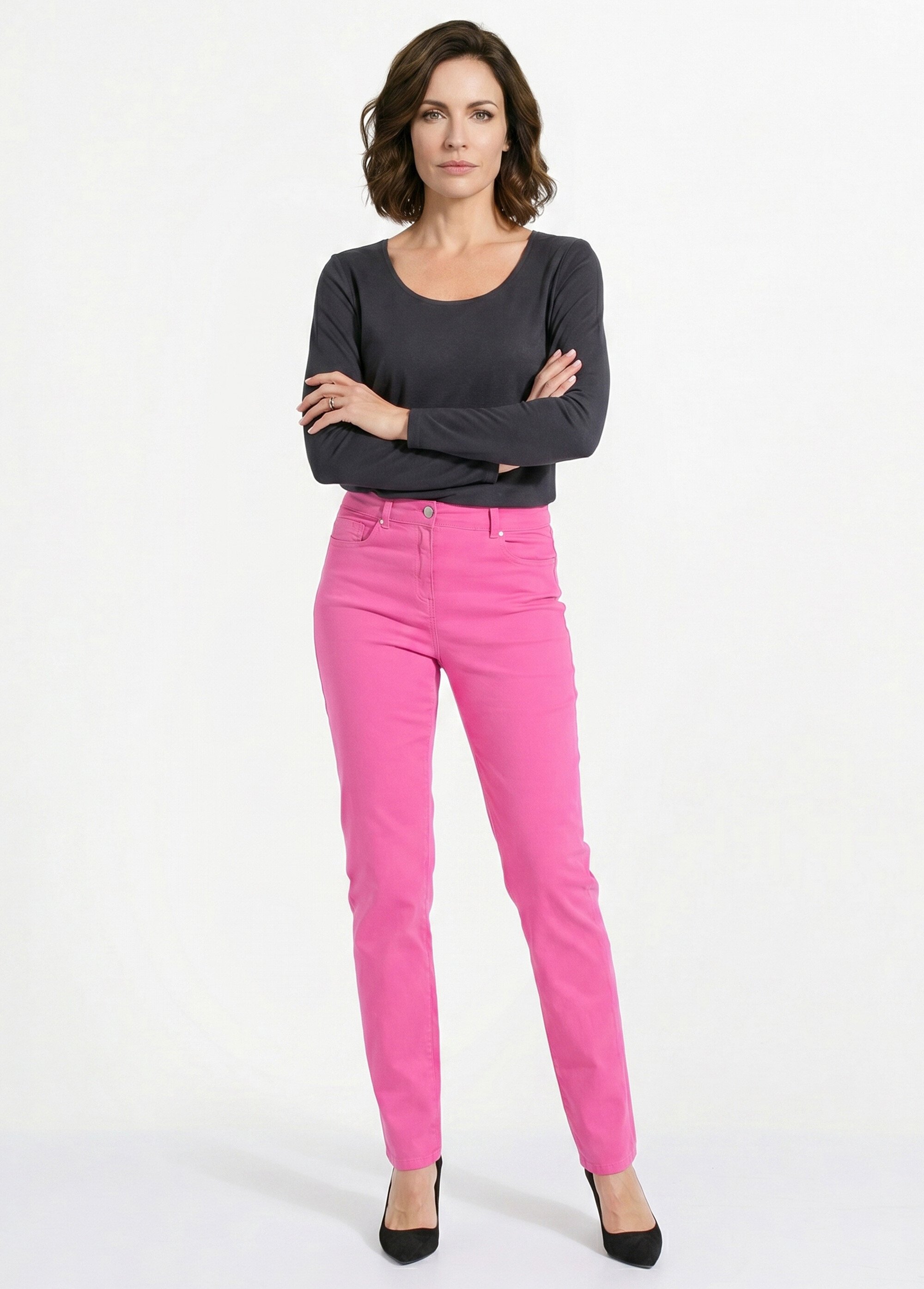 Pantalon droit 5 poches coton stretch Femme Rose NEVILLE SI1