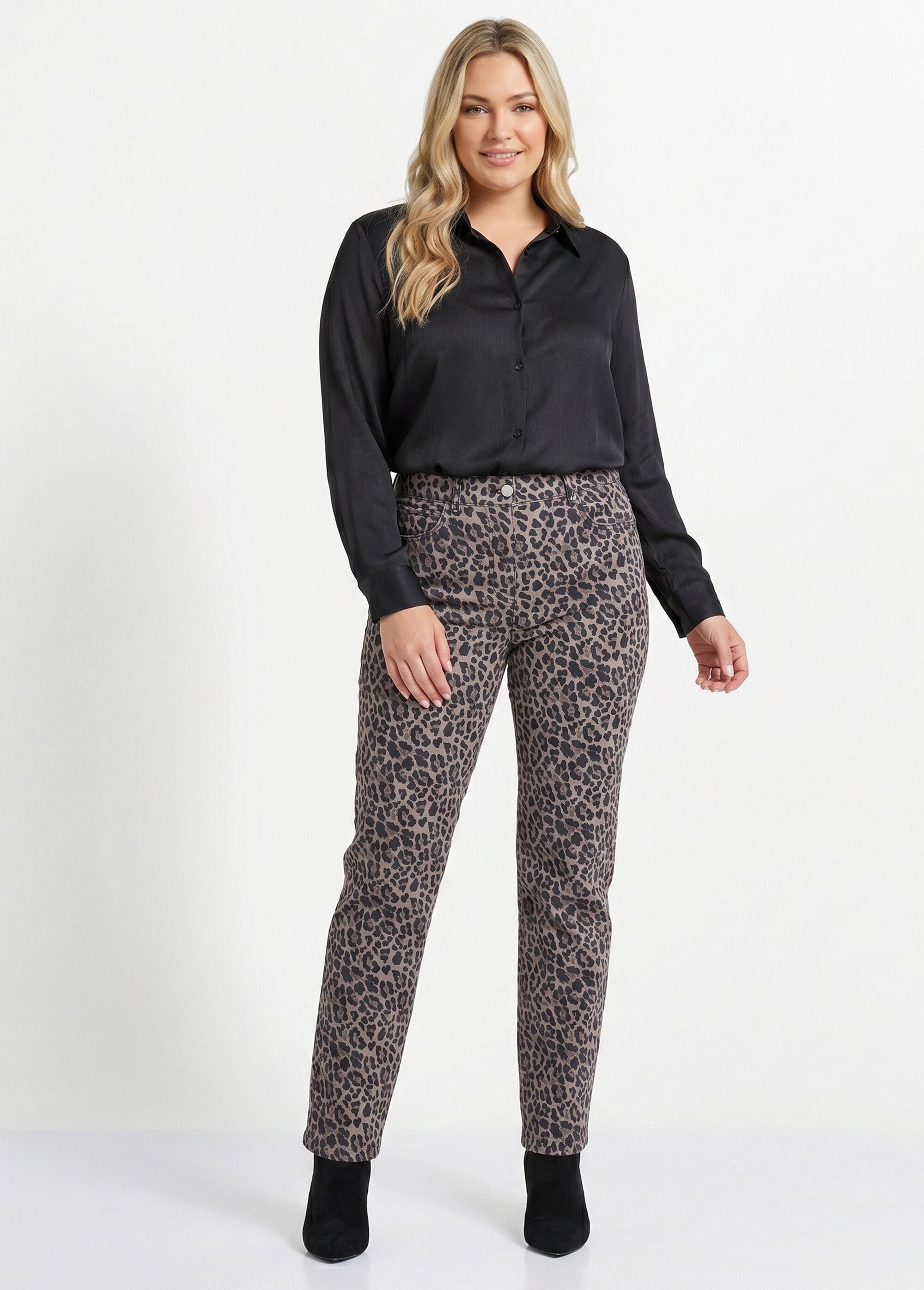 Pantalon droit 5 poches coton stretch Femme Grande Taille Noir NEVILLE SI1
