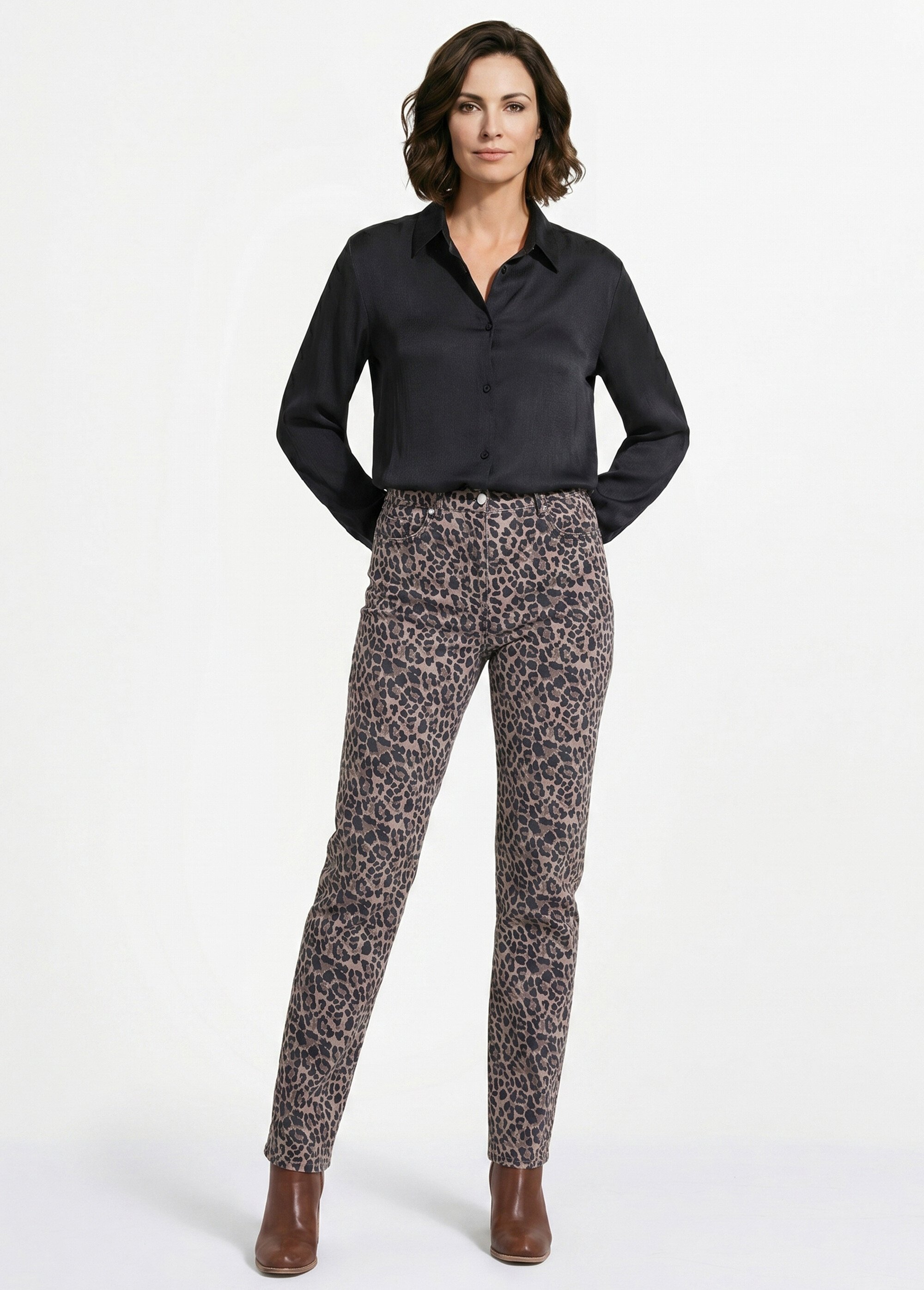 Pantalon droit 5 poches coton stretch Femme Noir NEVILLE SI1