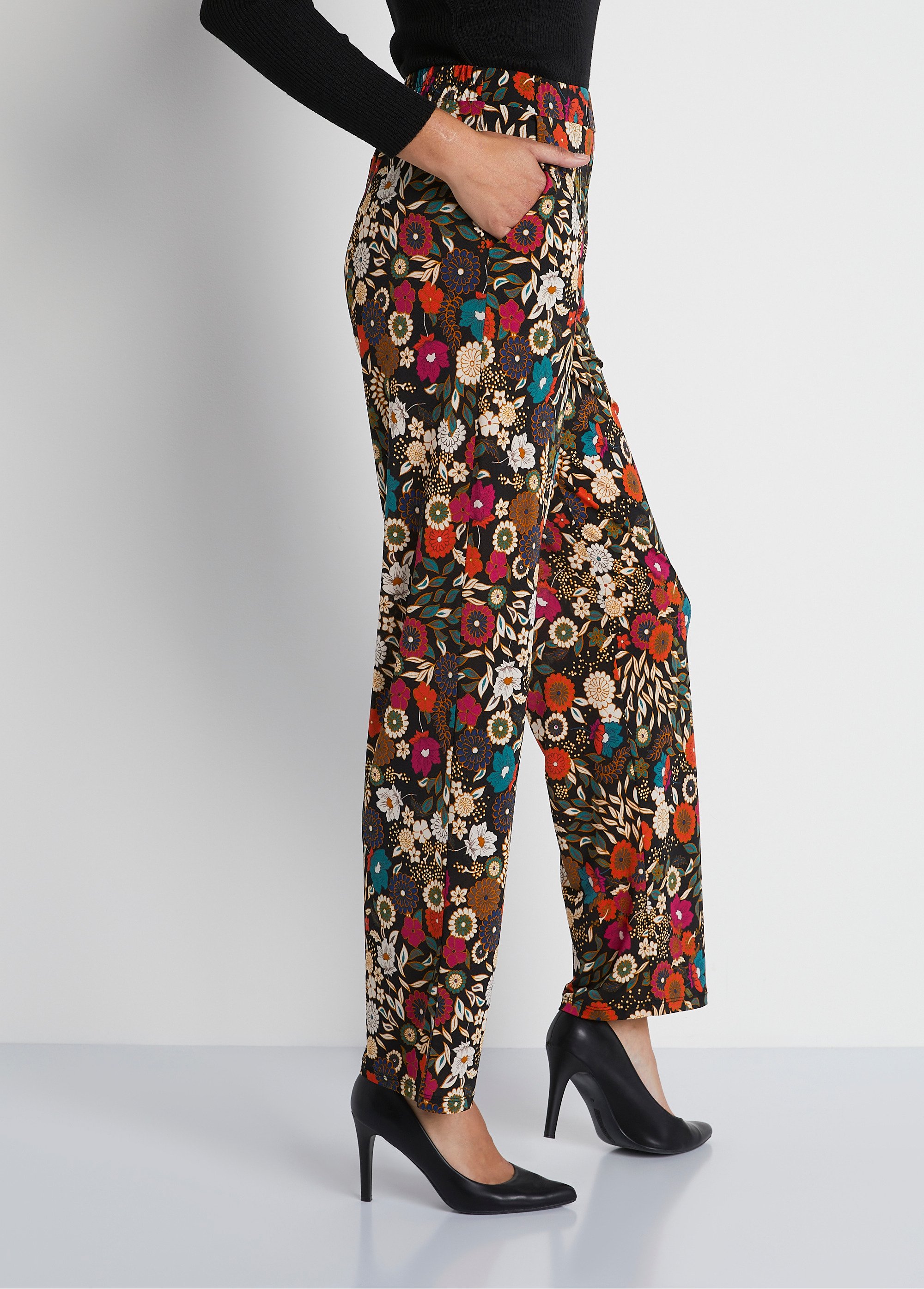 Pantalon large taille normale semi-élastiquée Femme Noir NORAGEOIS DR1