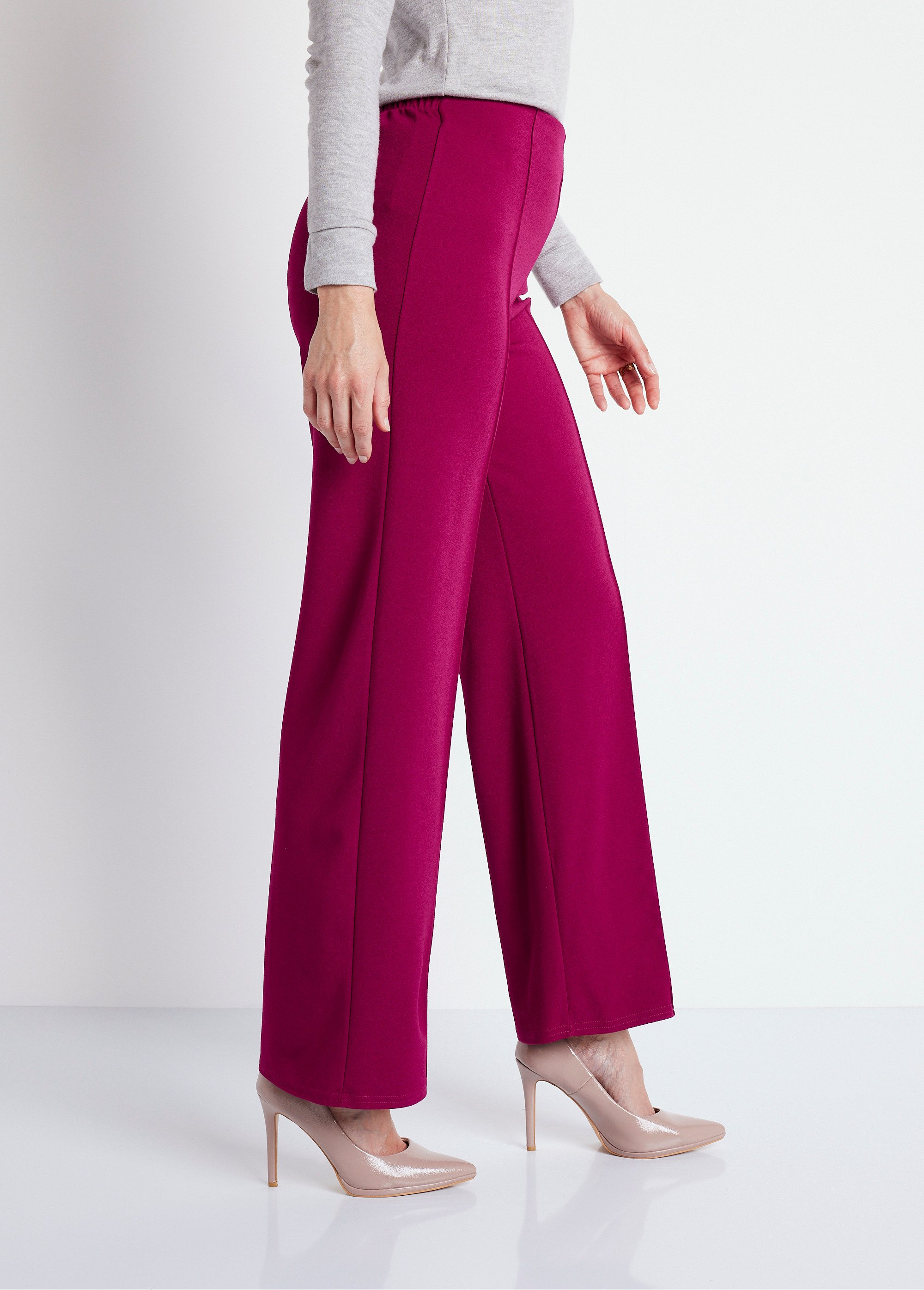 Pantalon maille crêpe taille élastiquée Femme Rose NACHY DR1