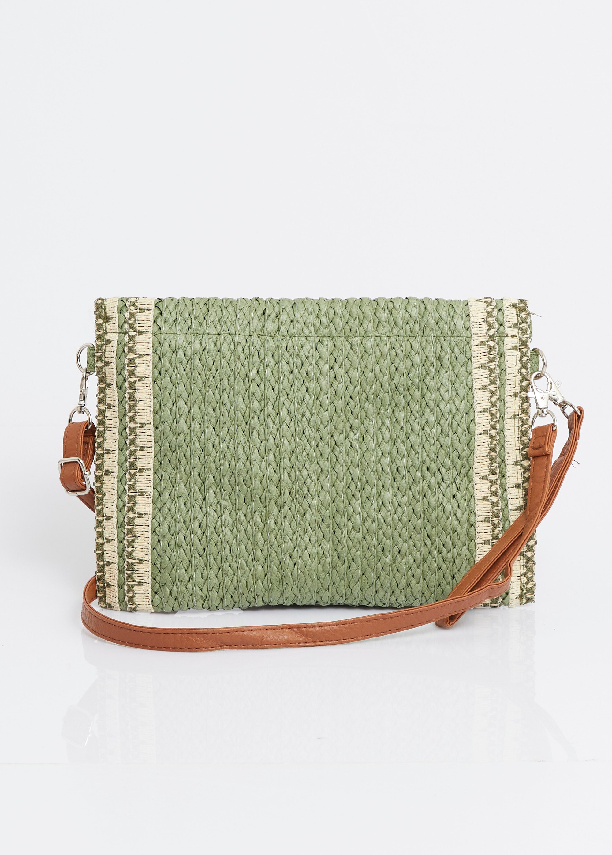 Pochette demi lune en papier tressé Femme Vert AST45136 DO1