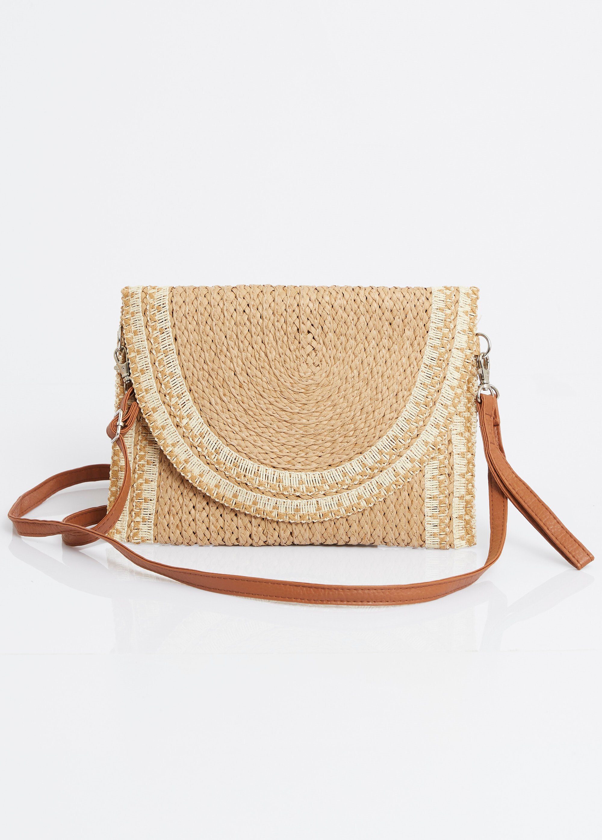 Pochette demi lune en papier tressé Femme Marron AST45136 FA1