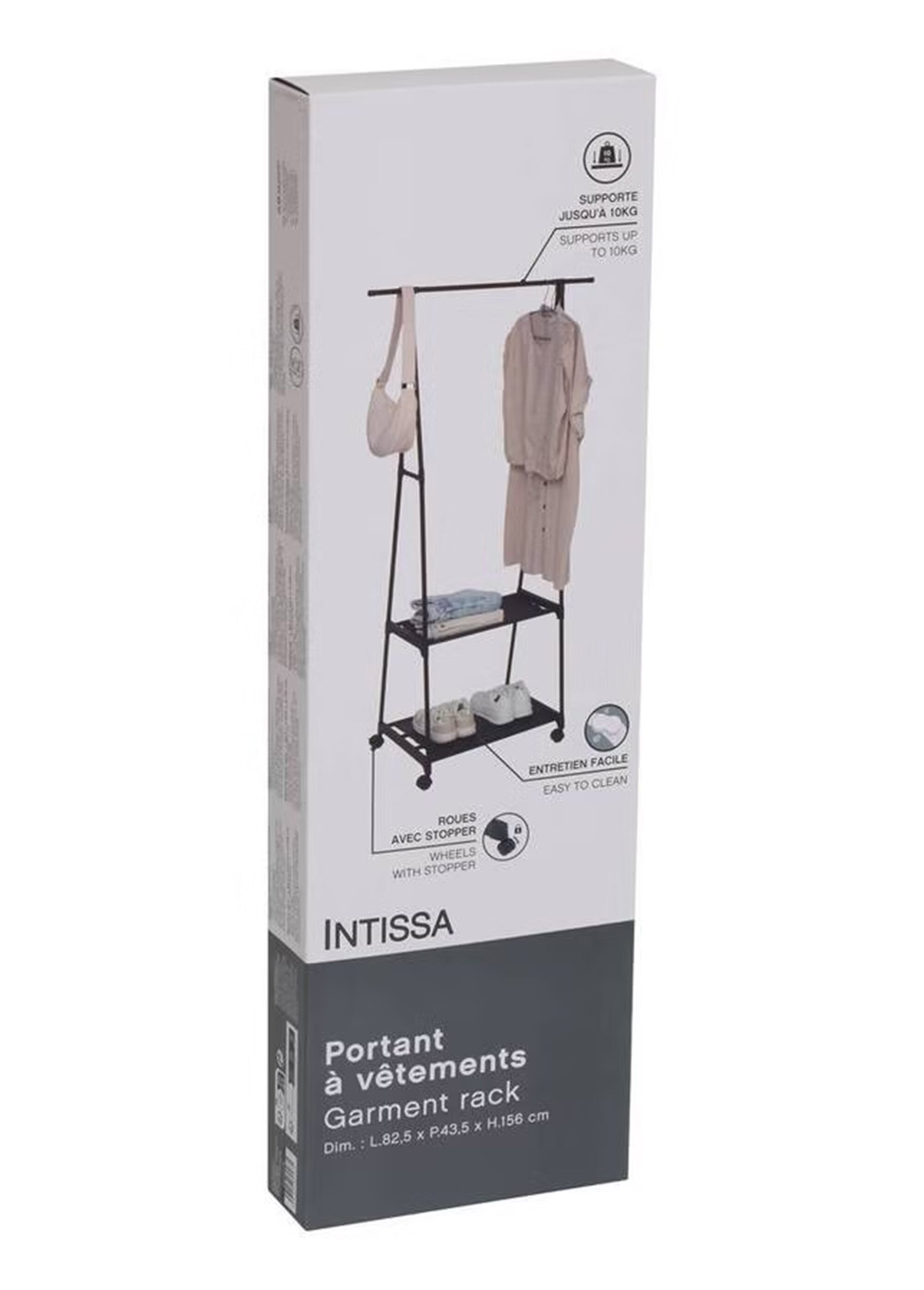 Portant à vêtements 1 barre + 2 étagères NOIR JJA-209376 DE3