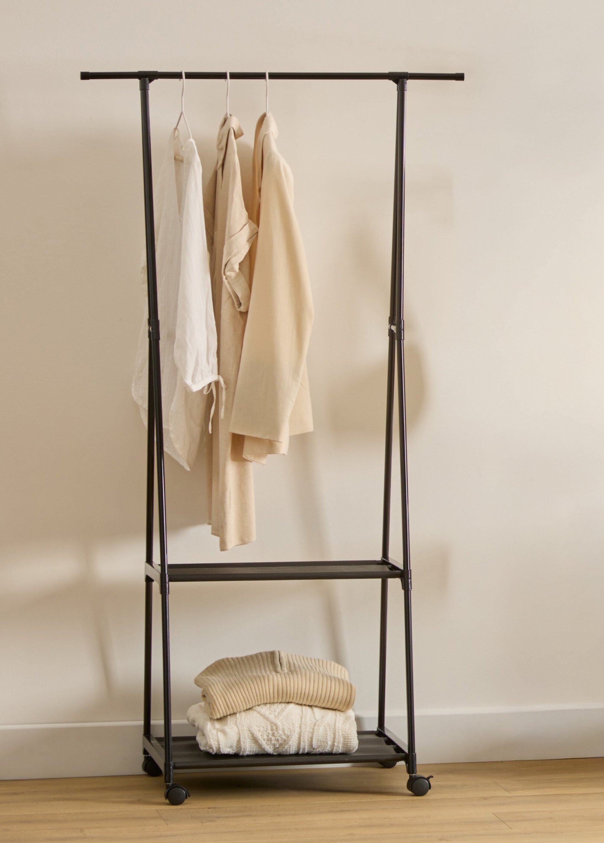 Portant à vêtements 1 barre + 2 étagères NOIR JJA-209376 SI1