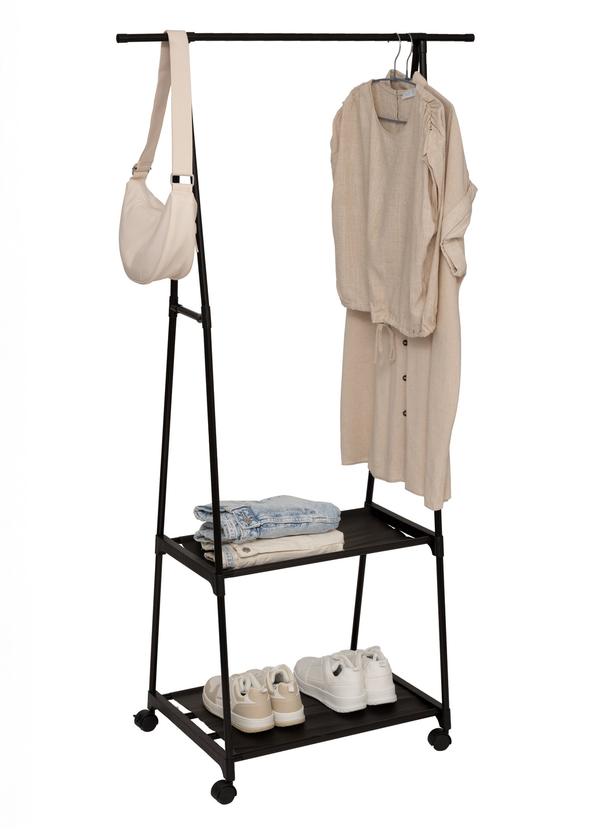 Portant à vêtements 1 barre + 2 étagères NOIR JJA-209376 SI2