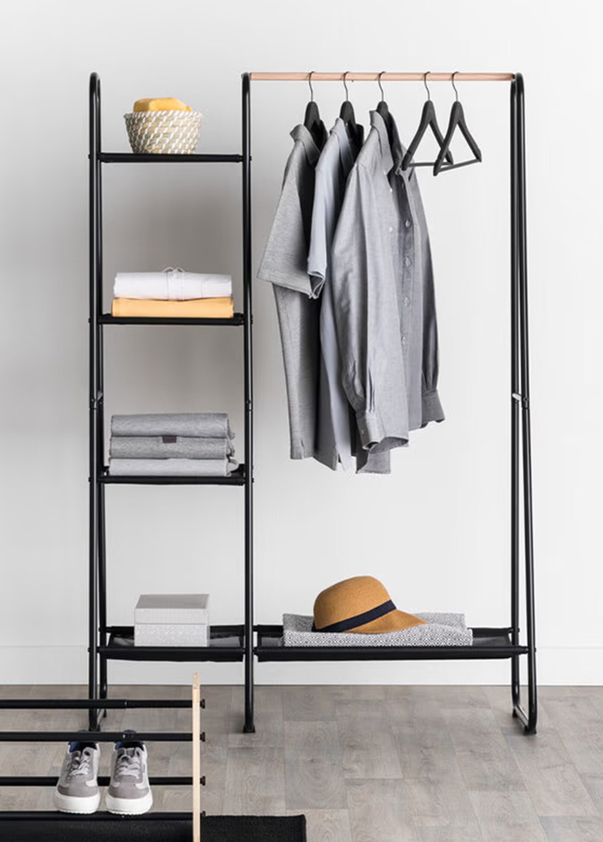 Portant vêtements 1 tringle + 5 étagères NOIR JJA-181233 SI1