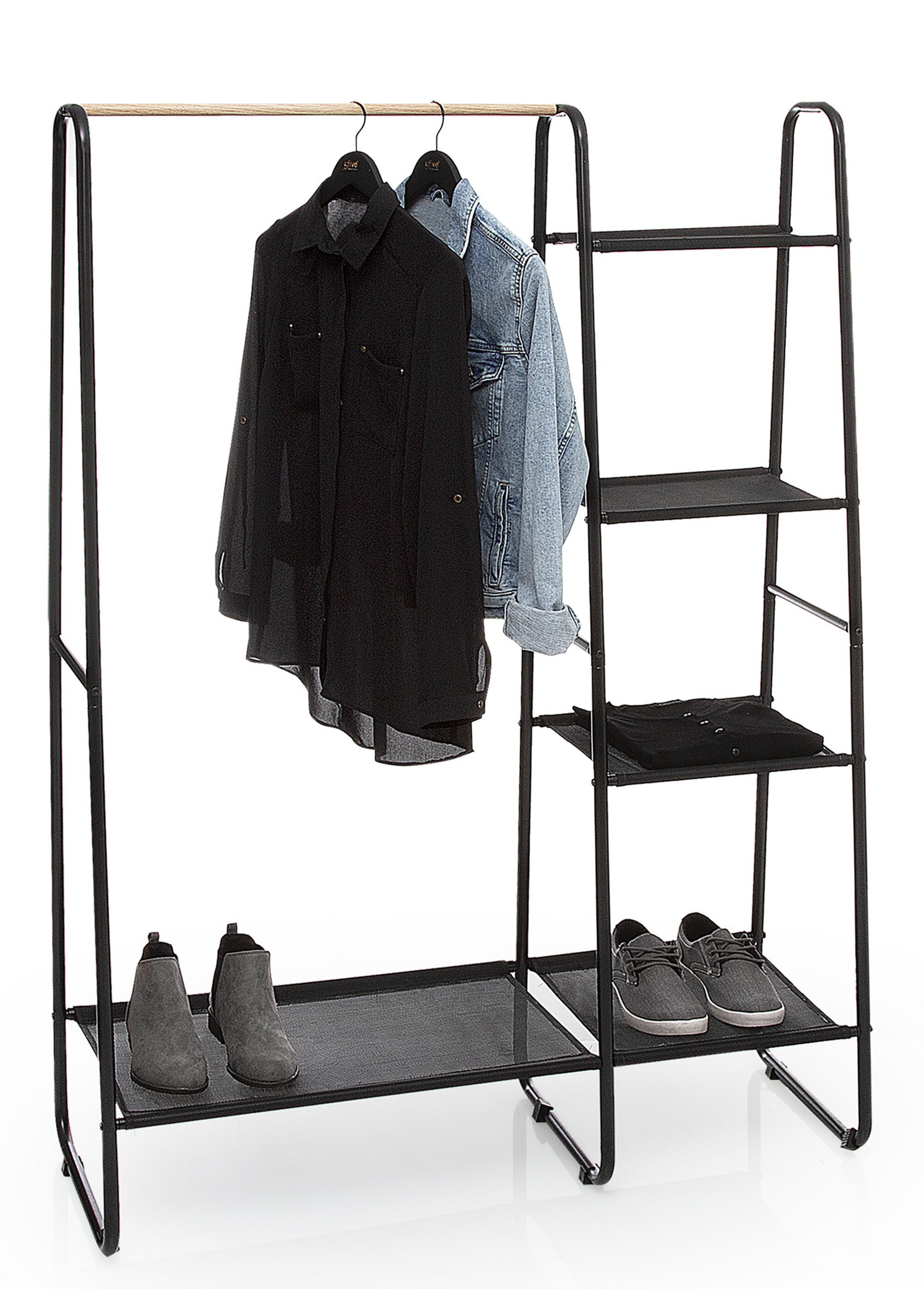 Portant vêtements 1 tringle + 5 étagères NOIR JJA-181233 SI2