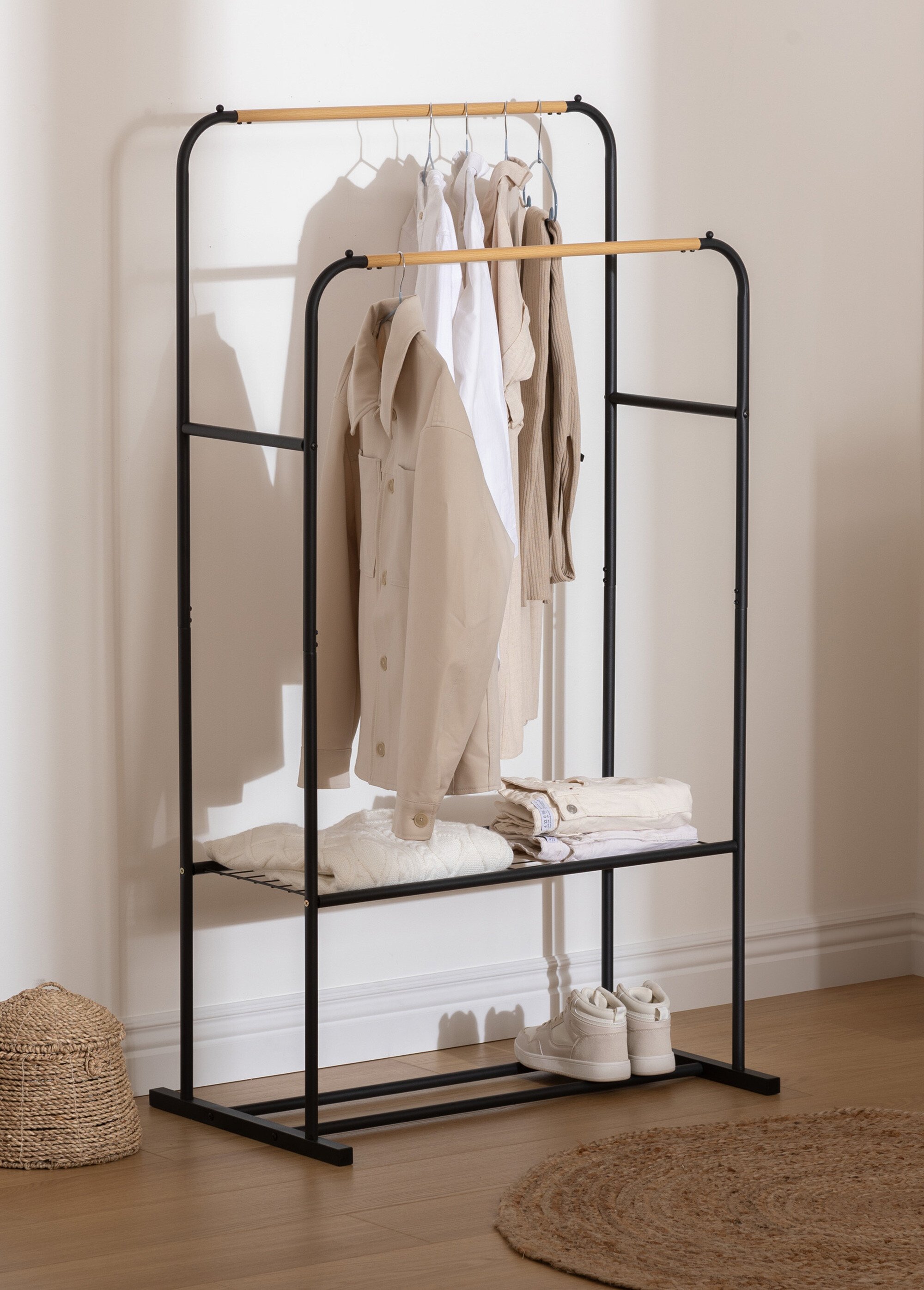 Portant vêtements double métal et bambou NOIR JJA-160461 SI1