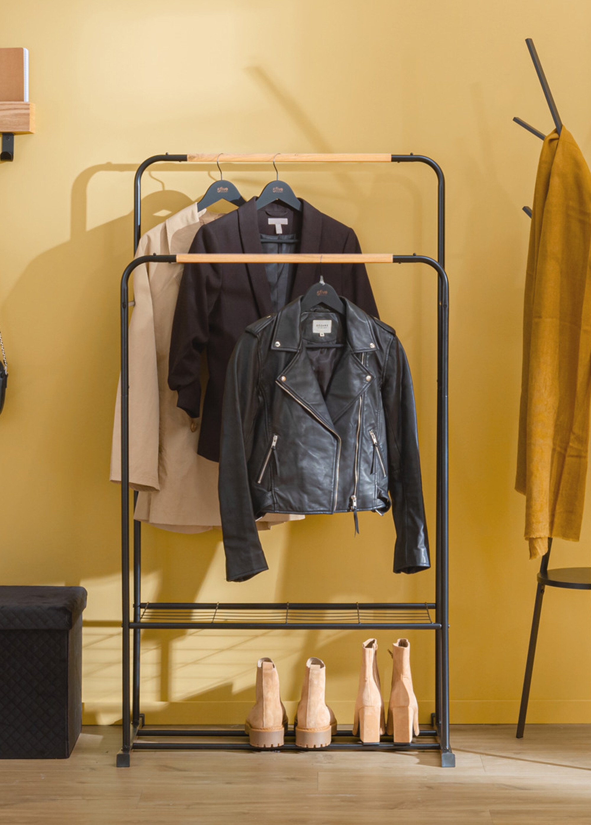 Portant vêtements double métal et bambou NOIR JJA-160461 SI2