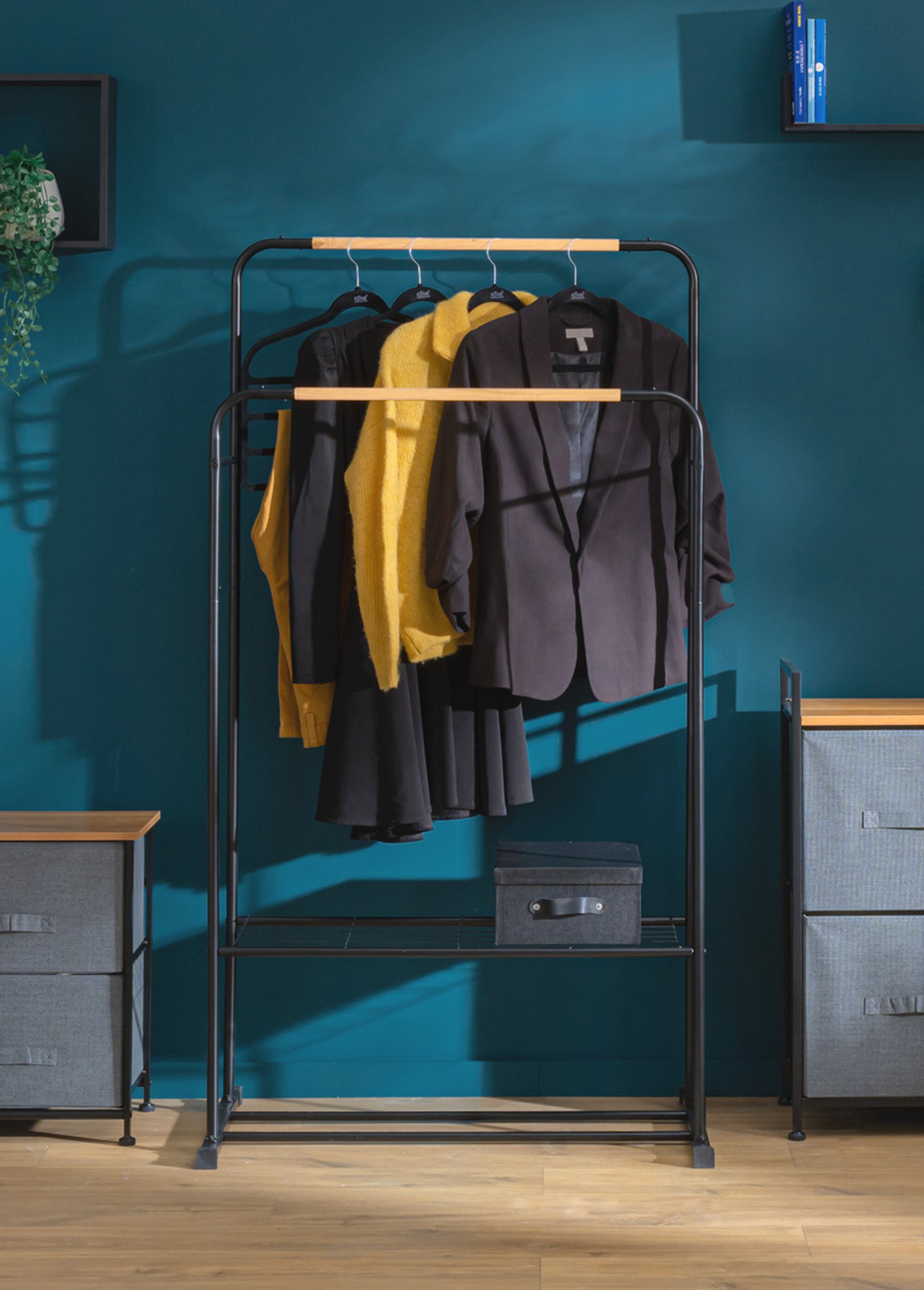 Portant vêtements double métal et bambou NOIR JJA-160461 SI3