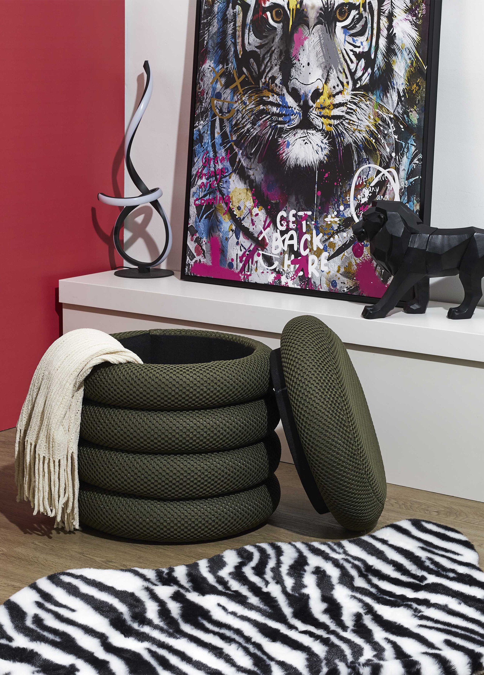 Pouf coffre rond design en mesh ATOME VERT CMP-HD0427 SI1