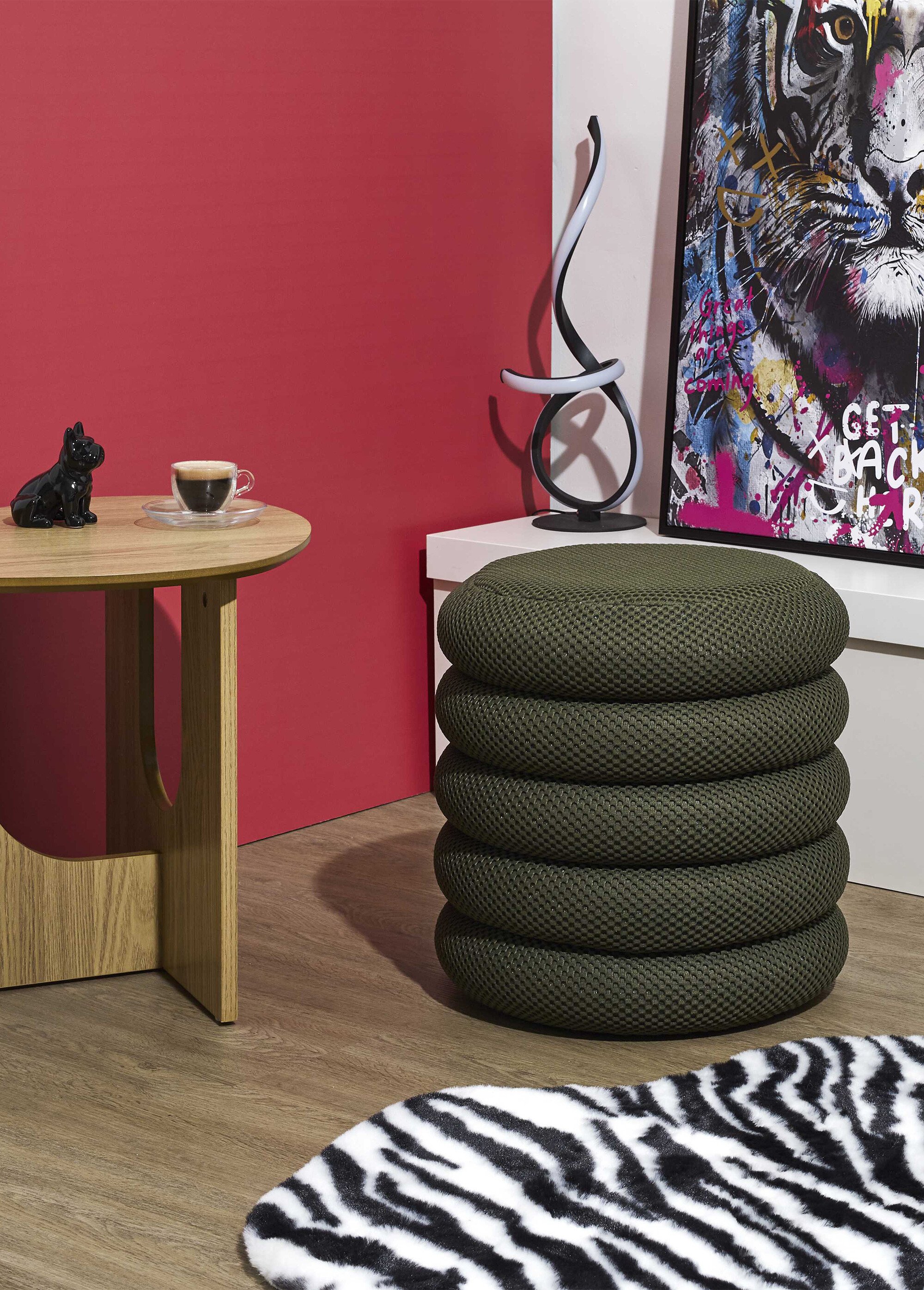 Pouf coffre rond design en mesh ATOME VERT CMP-HD0427 SI2