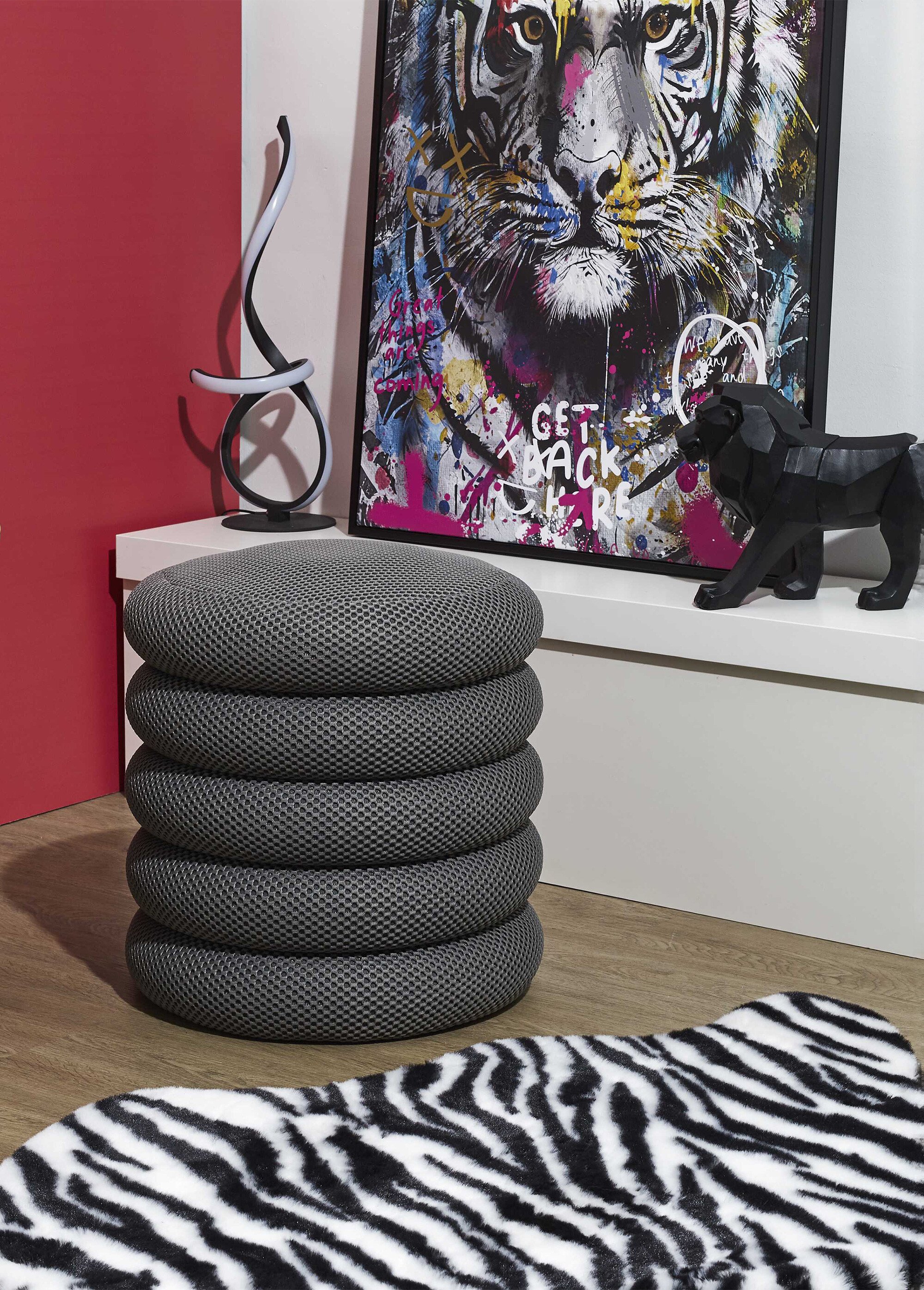 Pouf coffre rond design en mesh ATOME GRIS CMP-HD0427 SI2
