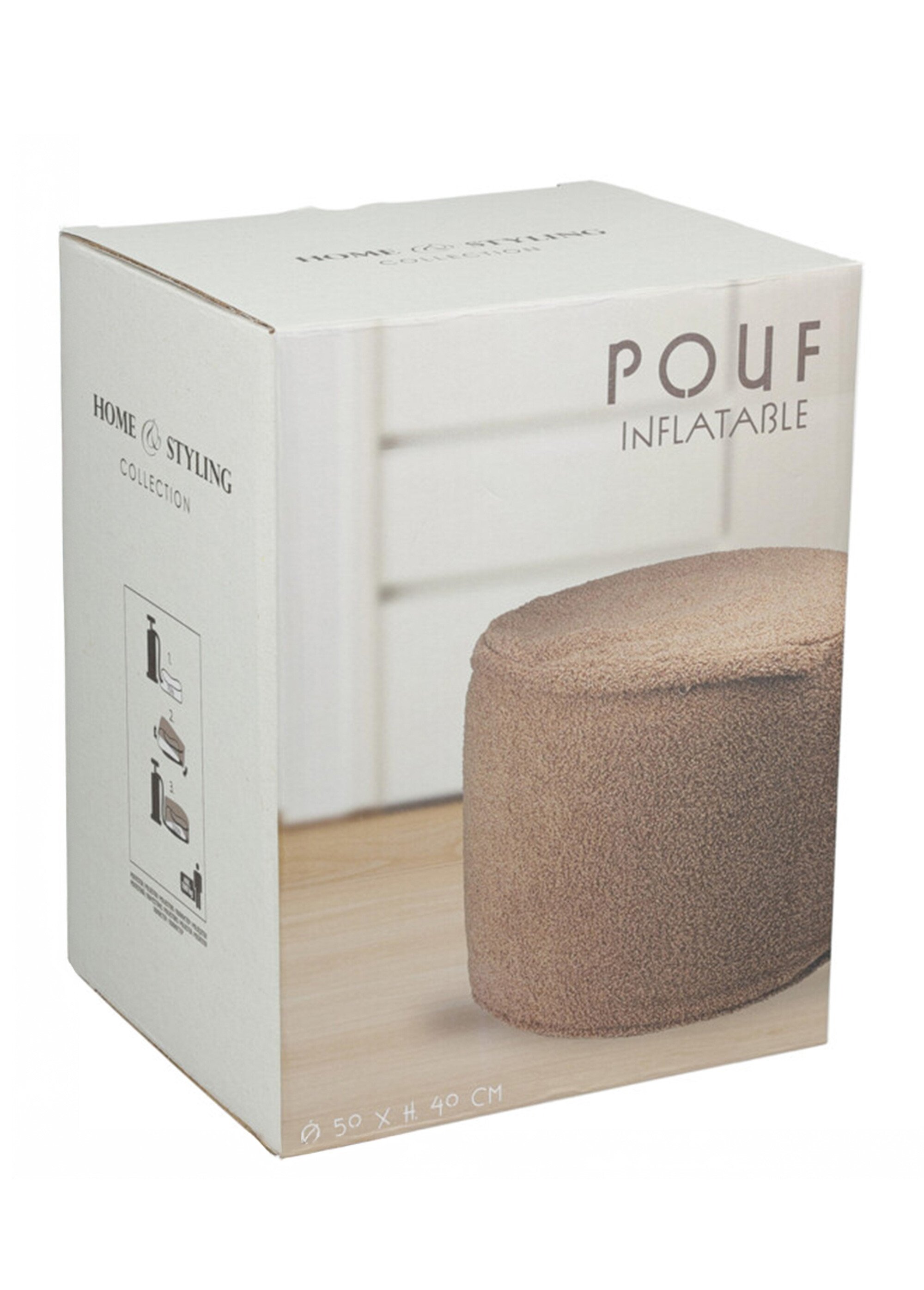 Pouf déco gonflable rond, aspect laineux