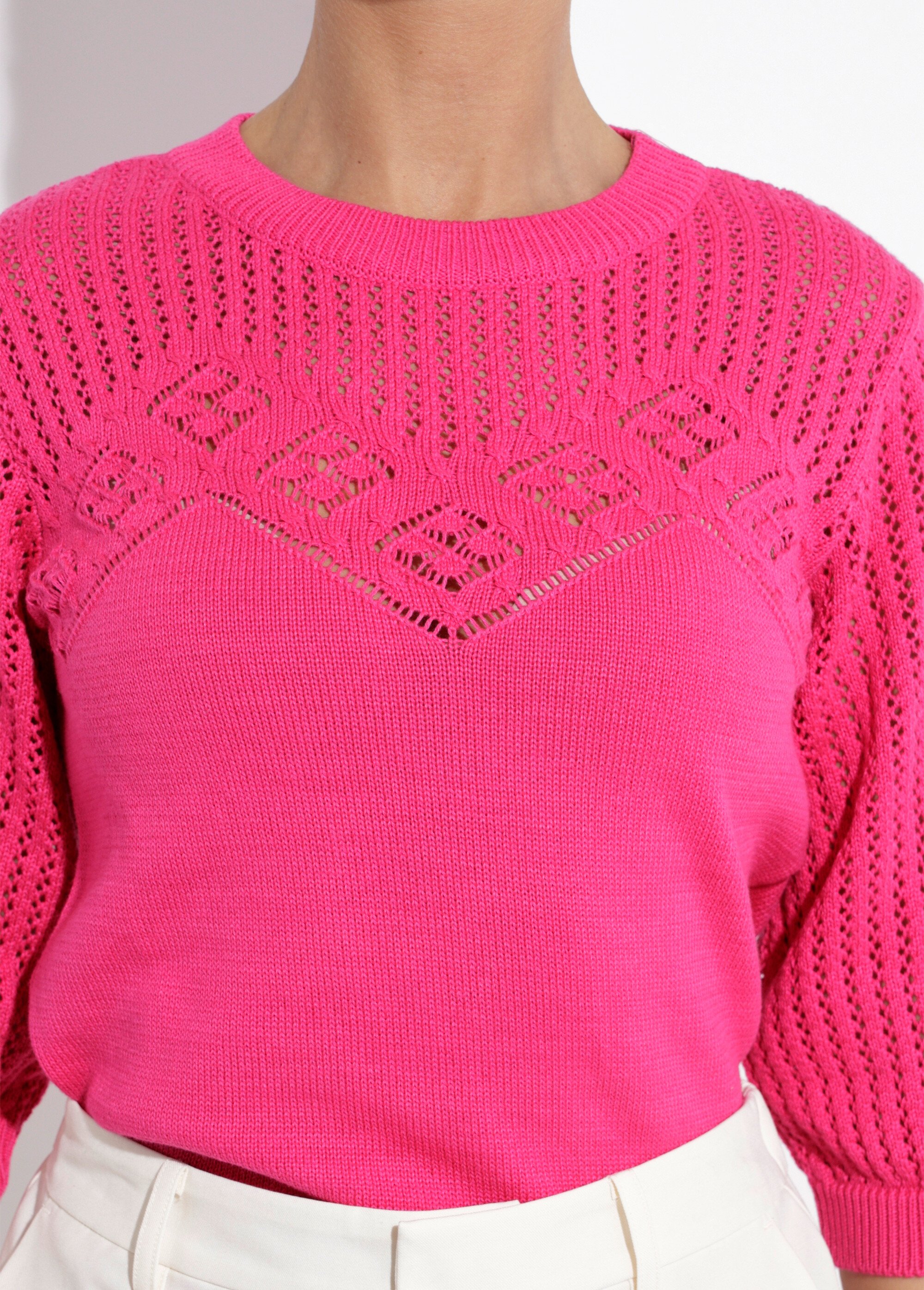 Pull doux ajouré col rond manches coudes Femme Rose MAROX DE1