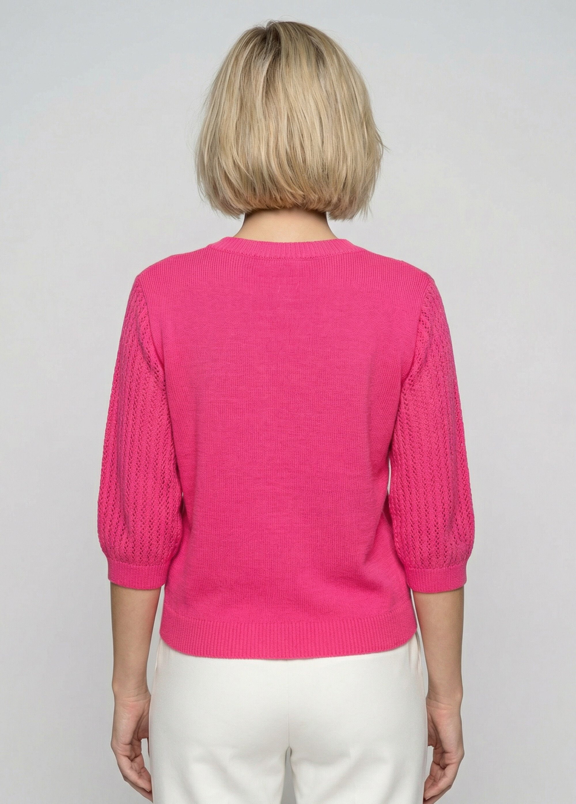 Pull doux ajouré col rond manches coudes Femme Rose MAROX DO1