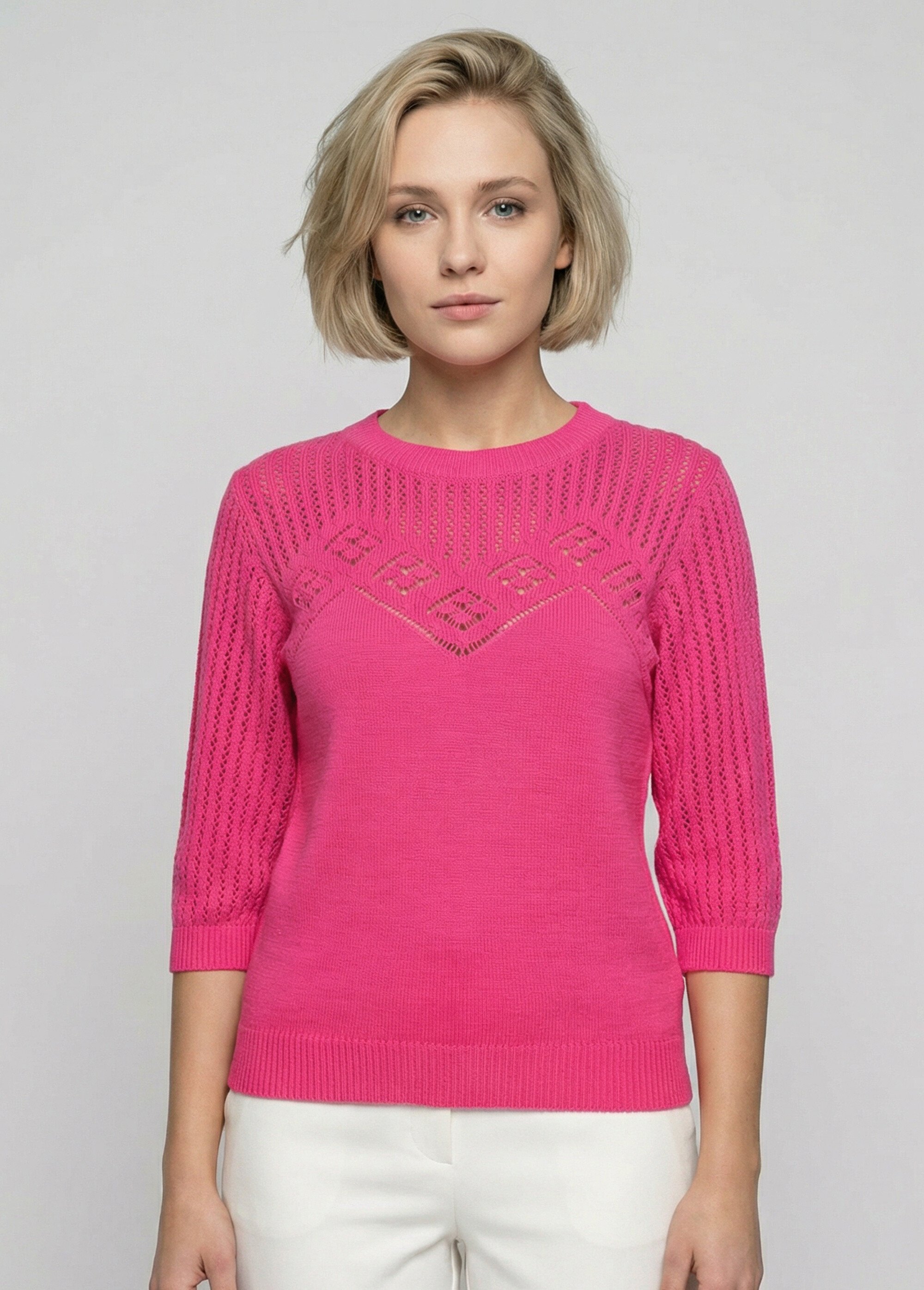 Pull doux ajouré col rond manches coudes Femme Rose MAROX FA1