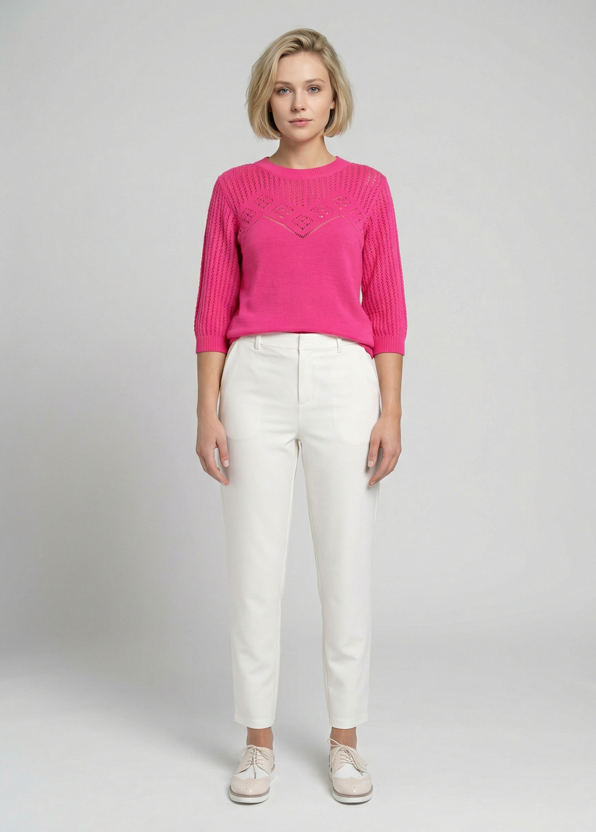 Pull doux ajouré col rond manches coudes Femme Rose MAROX SF1