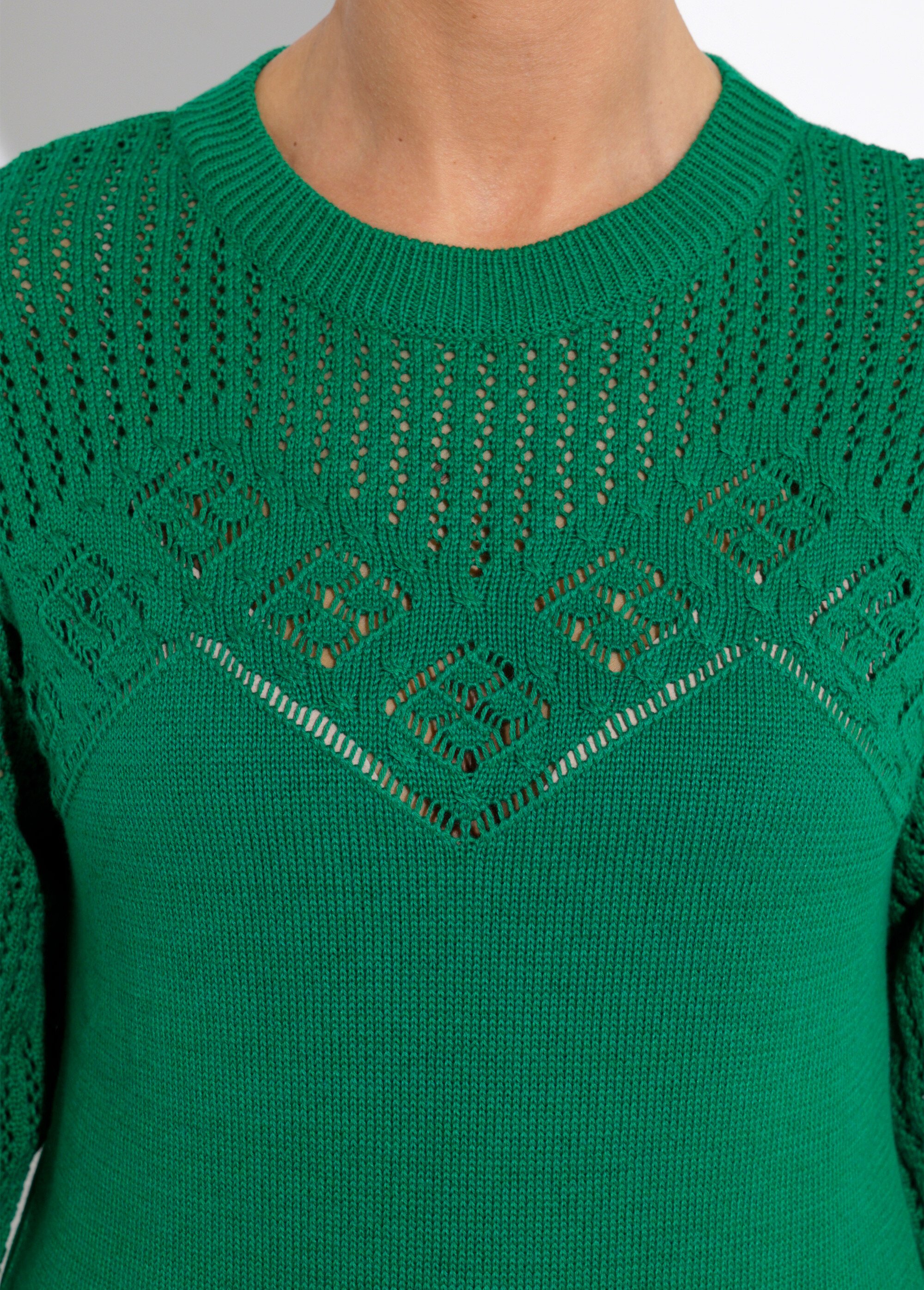 Pull doux ajouré col rond manches coudes Femme Vert MAROX DE1