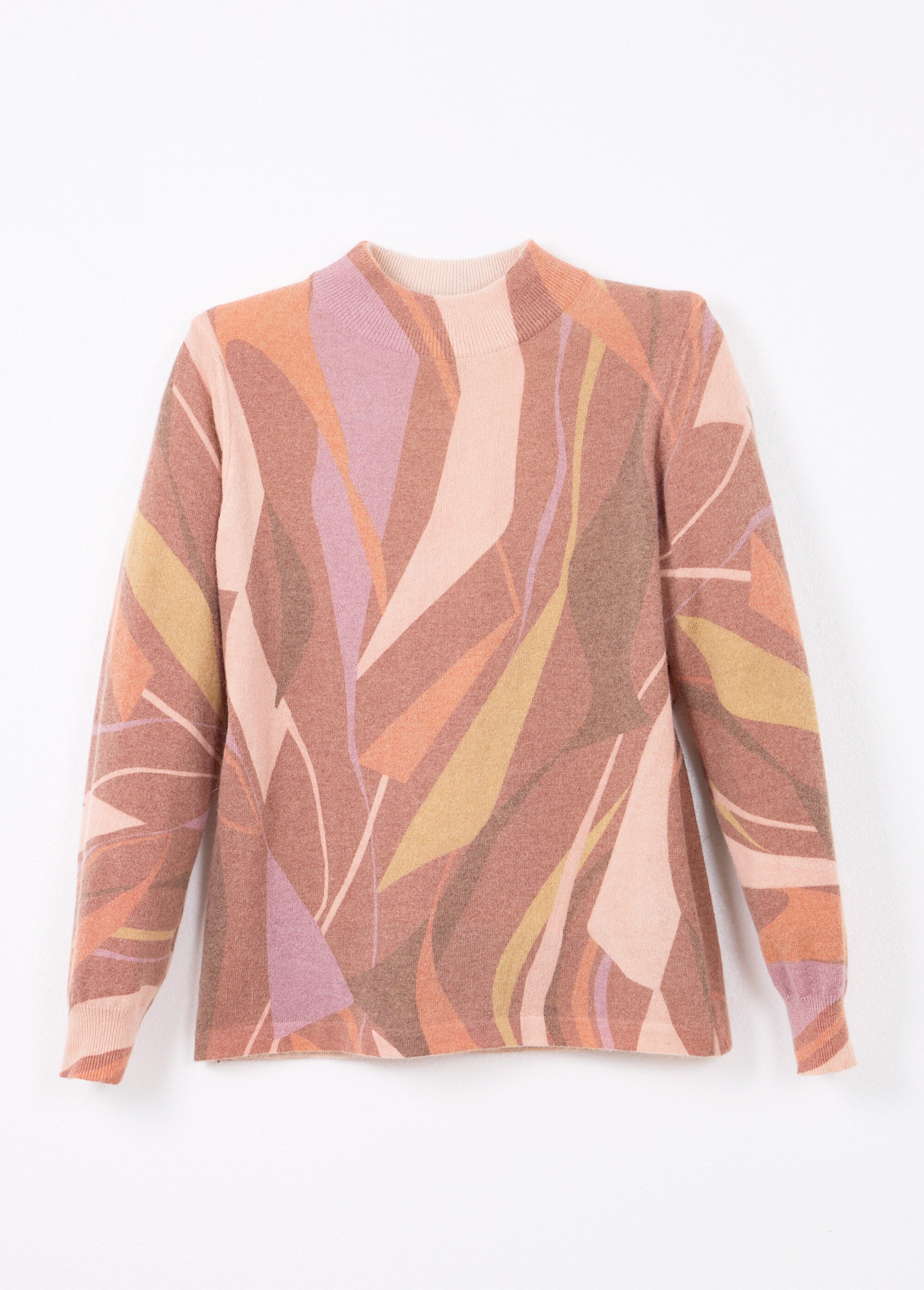Pull fin chaud col montant avec laine et angora imprimé Femme NOISETTE ET BEIGE PANPI AP1