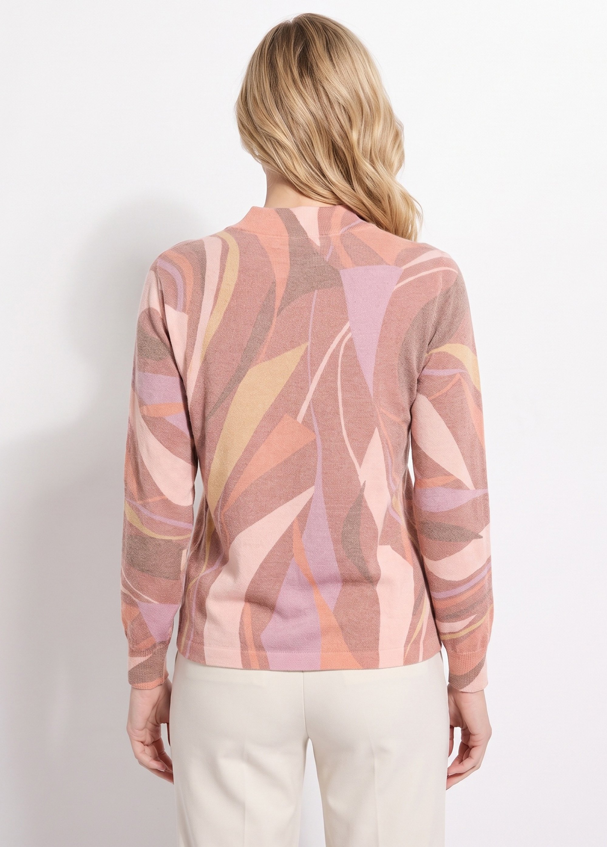 Pull fin chaud col montant avec laine et angora imprimé