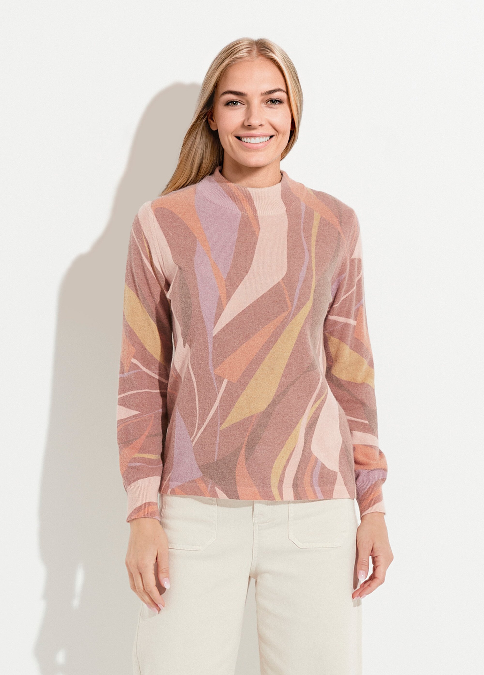 Pull fin chaud col montant avec laine et angora imprimé Femme NOISETTE ET BEIGE PANPI FA1