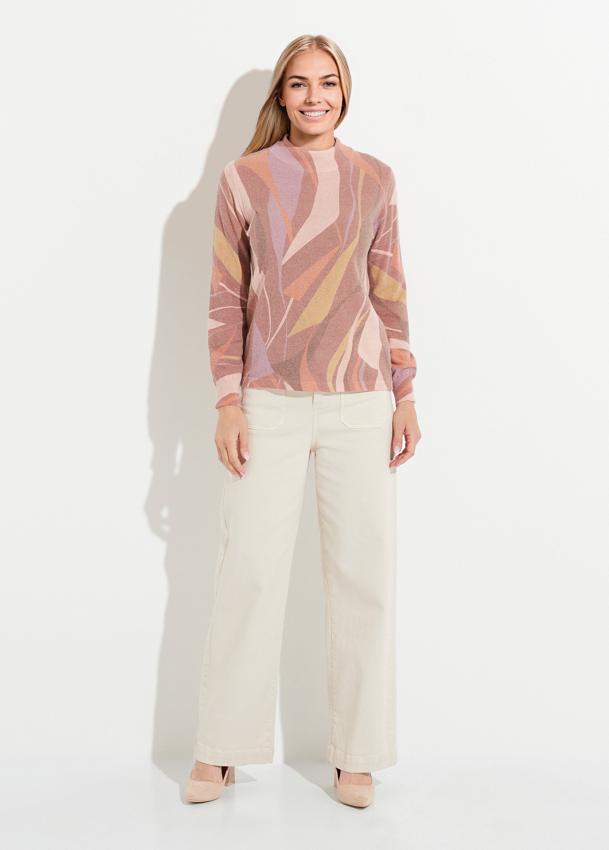 Pull fin chaud col montant avec laine et angora imprimé Femme NOISETTE ET BEIGE PANPI SF1