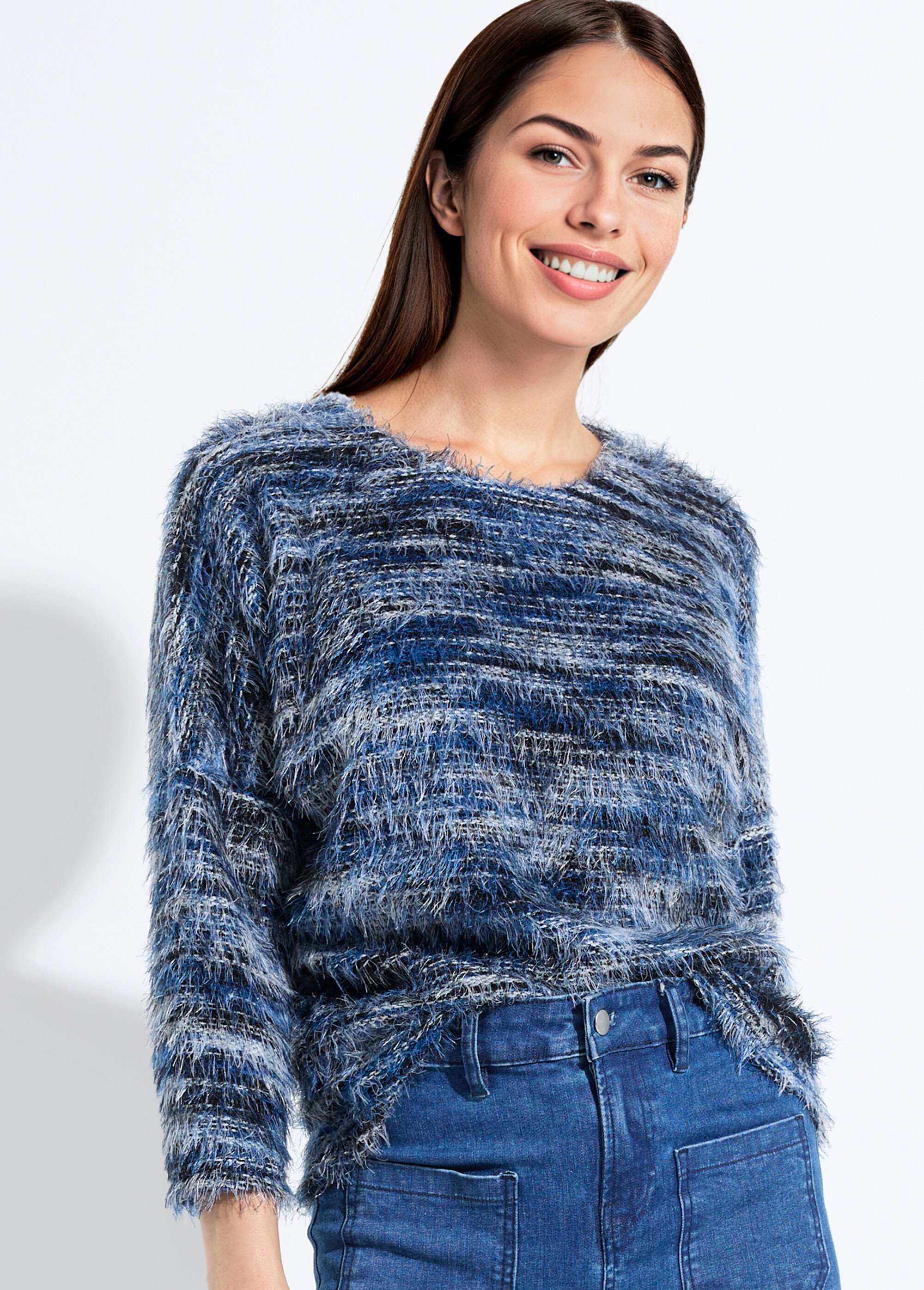 Pull maille poilue manches chauve-souris Femme Bleu PRUNILLE MV1