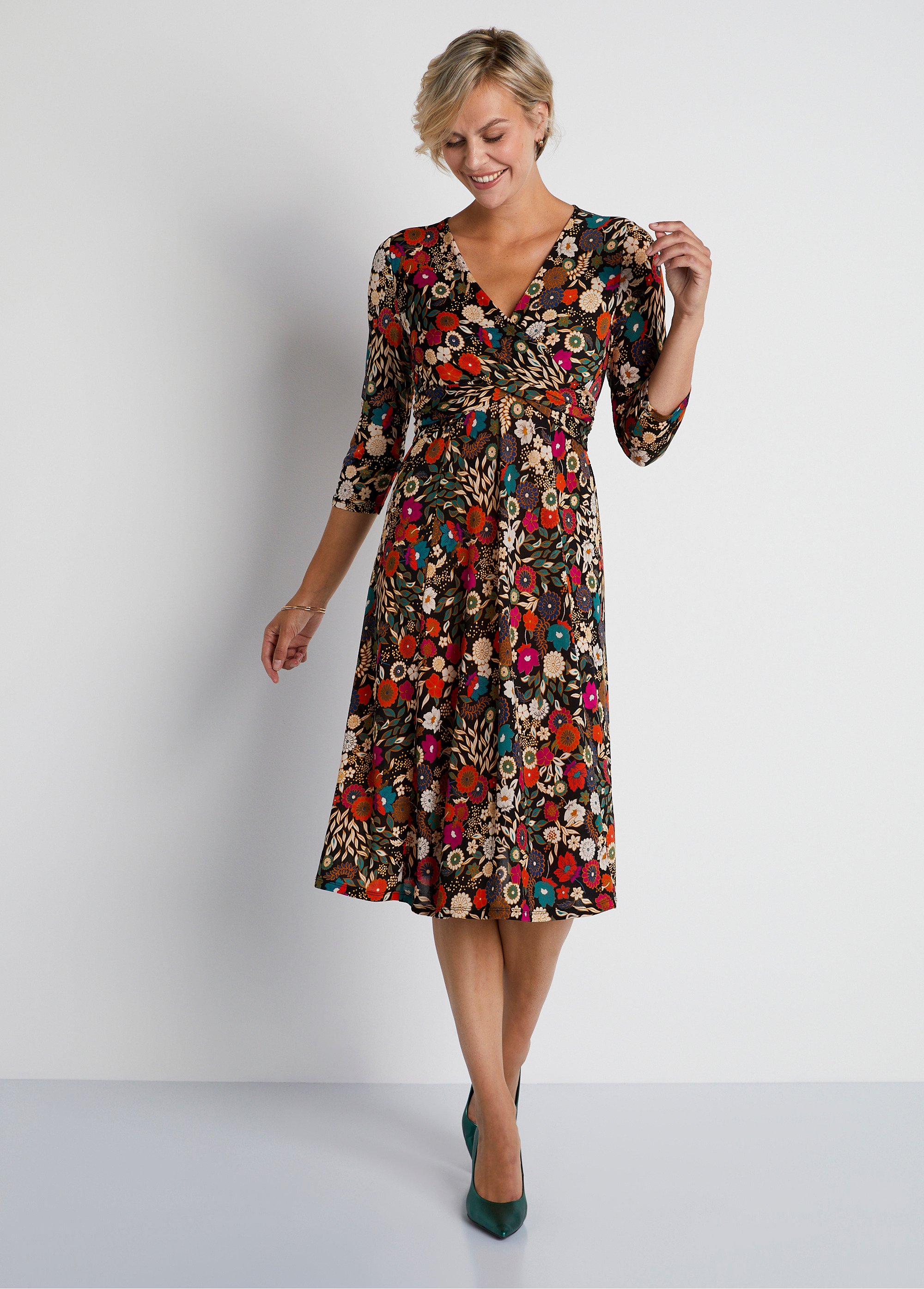 Robe courte cache coeur maille imprimee NOIR Afibel