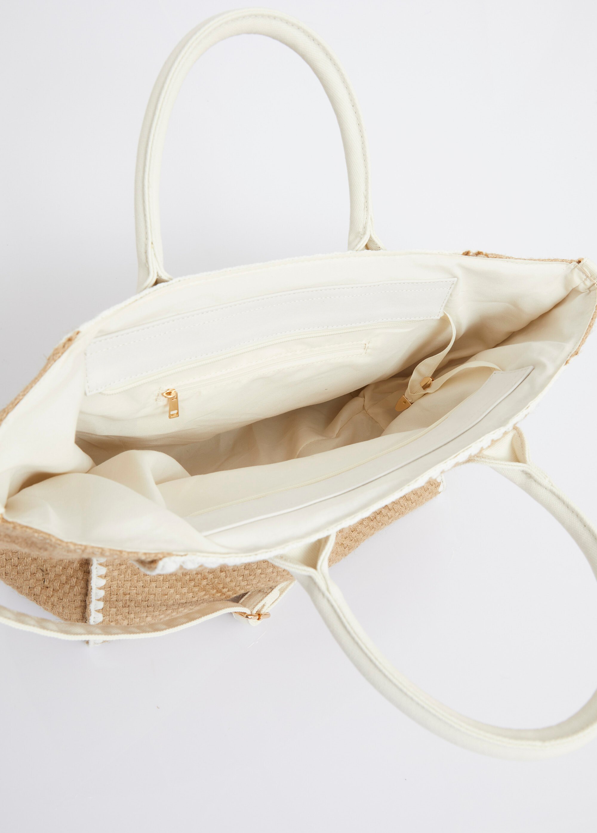 Sac trapèze en jute, poignées coton Femme Blanc AST52085 DE1