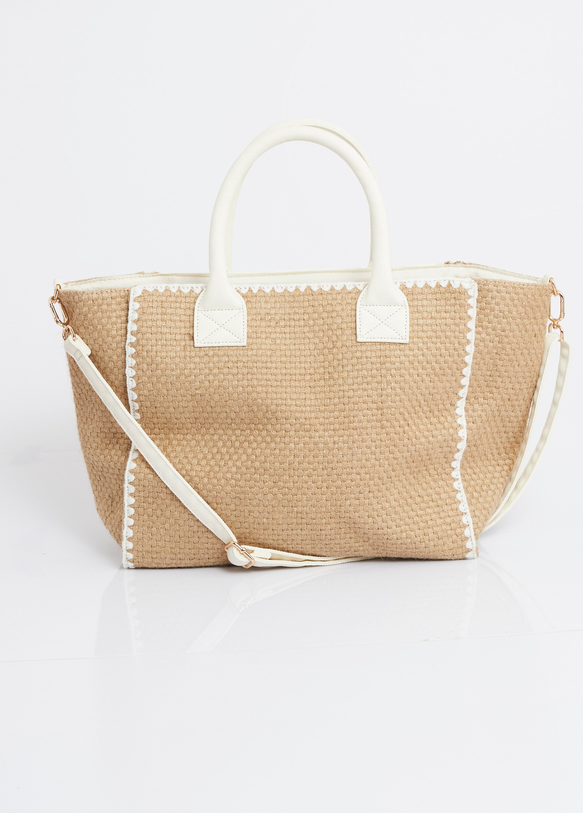 Sac trapèze en jute, poignées coton Femme Blanc AST52085 DO1