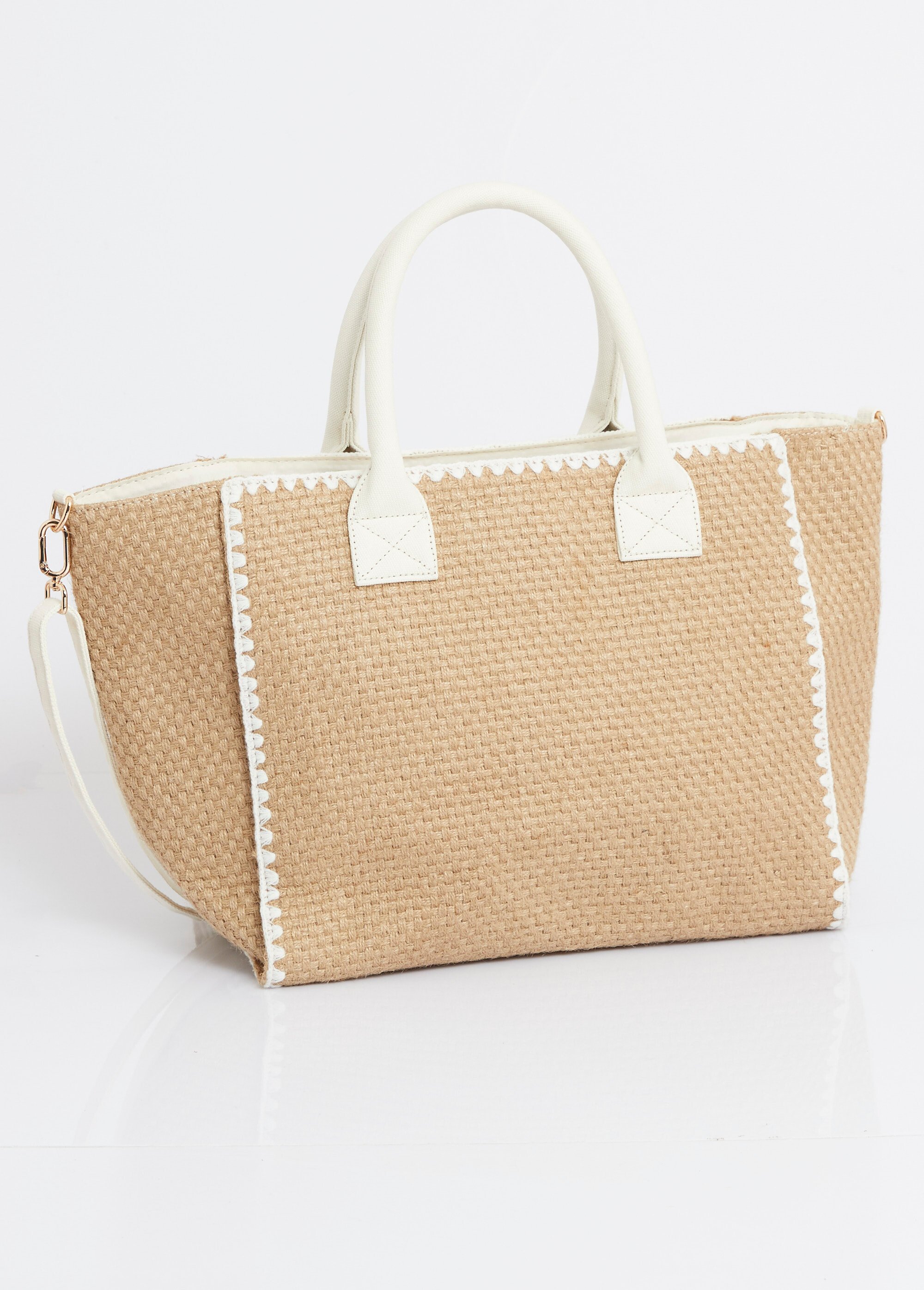 Sac trapèze en jute, poignées coton Femme Blanc AST52085 FA1