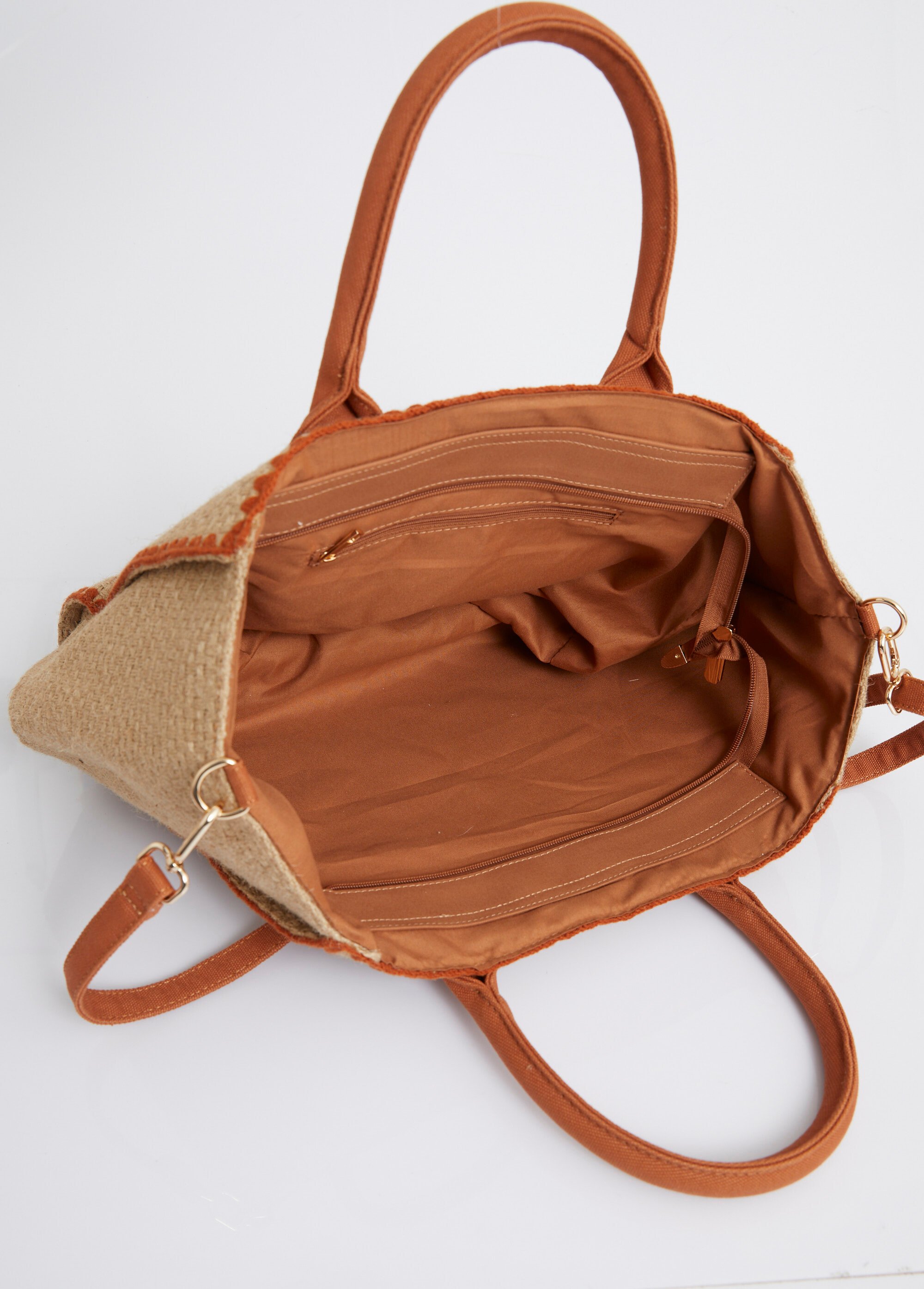 Sac trapèze en jute, poignées coton Femme Marron AST52085 DE1