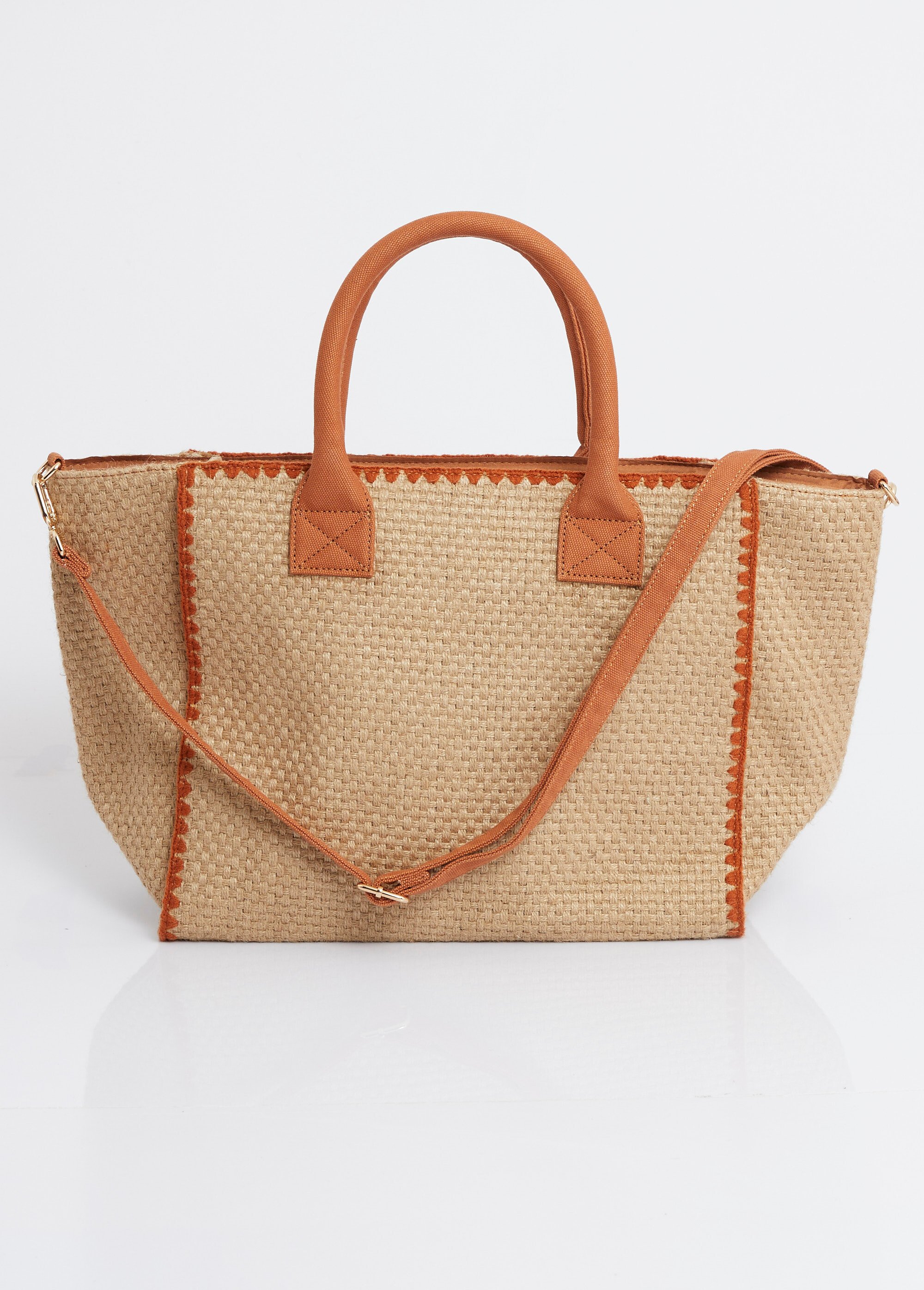 Sac trapèze en jute, poignées coton Femme Marron AST52085 DO1