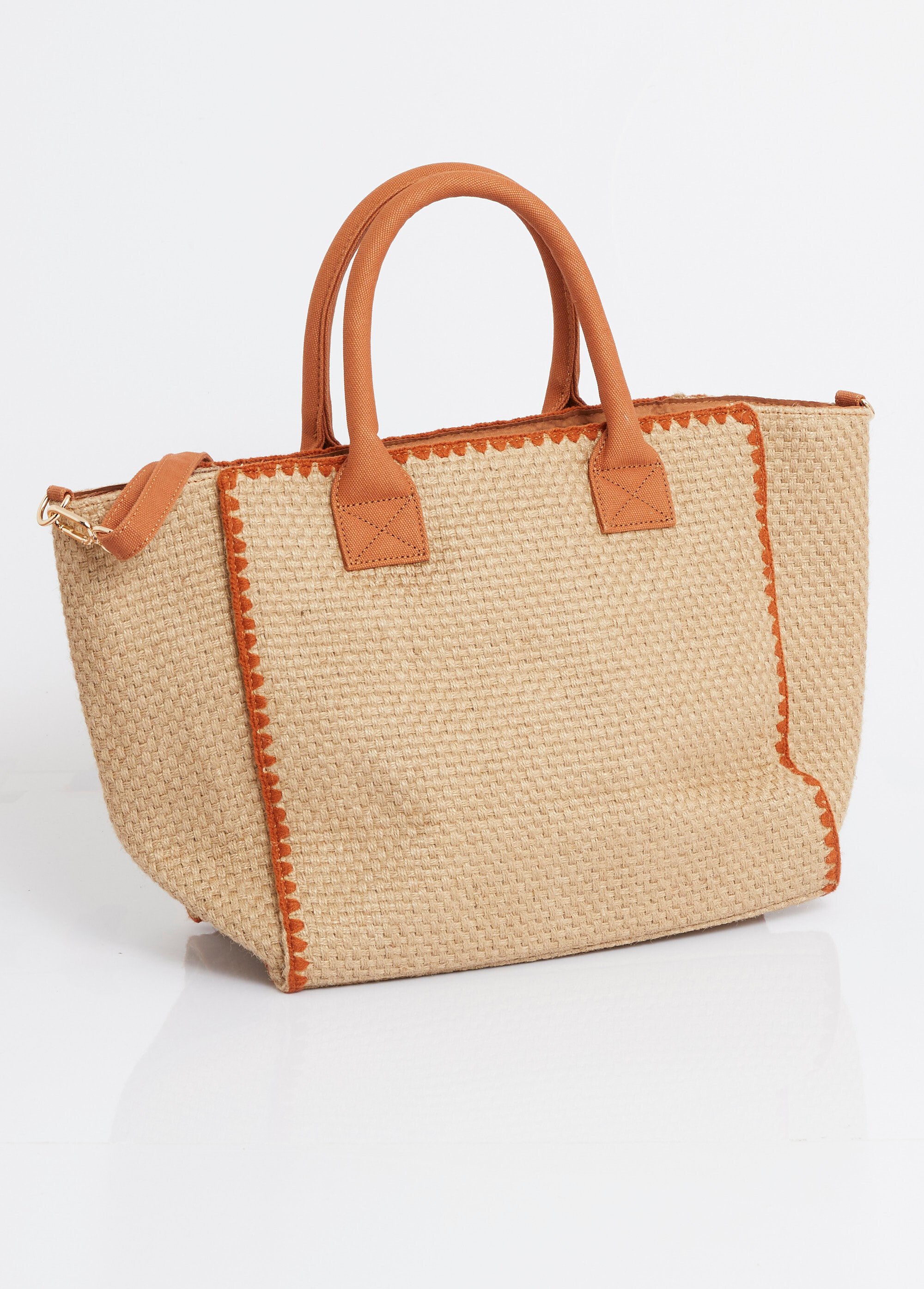Sac trapèze en jute, poignées coton Femme Marron AST52085 FA1