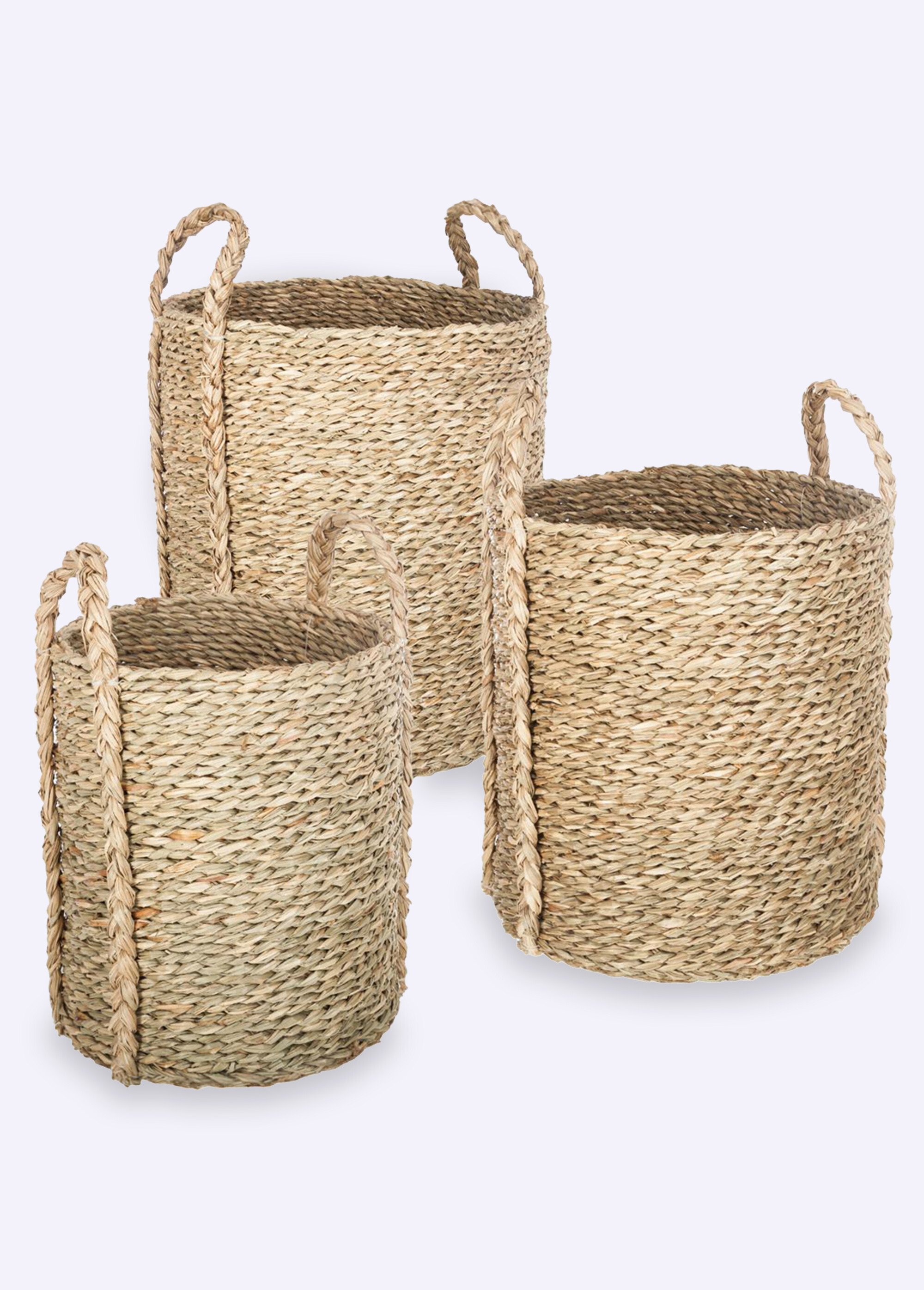 Set de 3 paniers ronds, roseau tressé