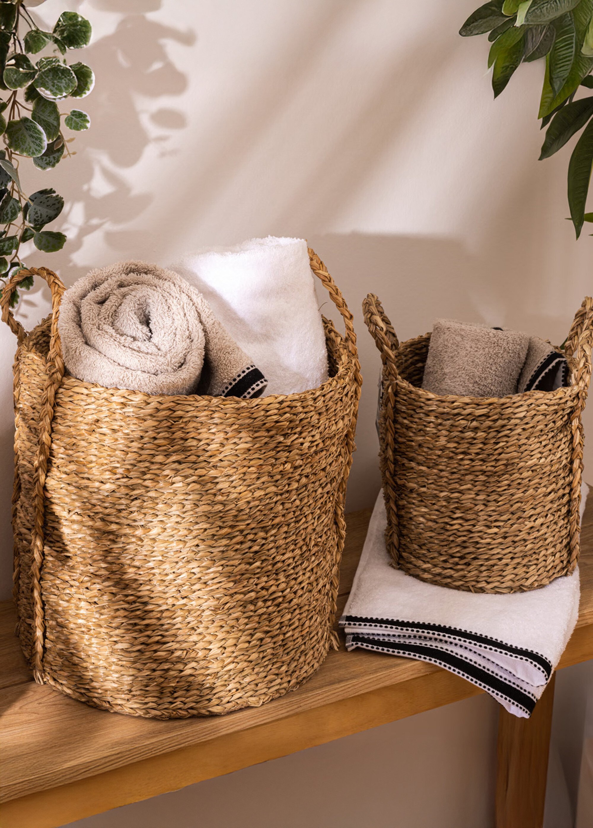 Set de 3 paniers ronds, roseau tressé Beige JJA-157047 SI1