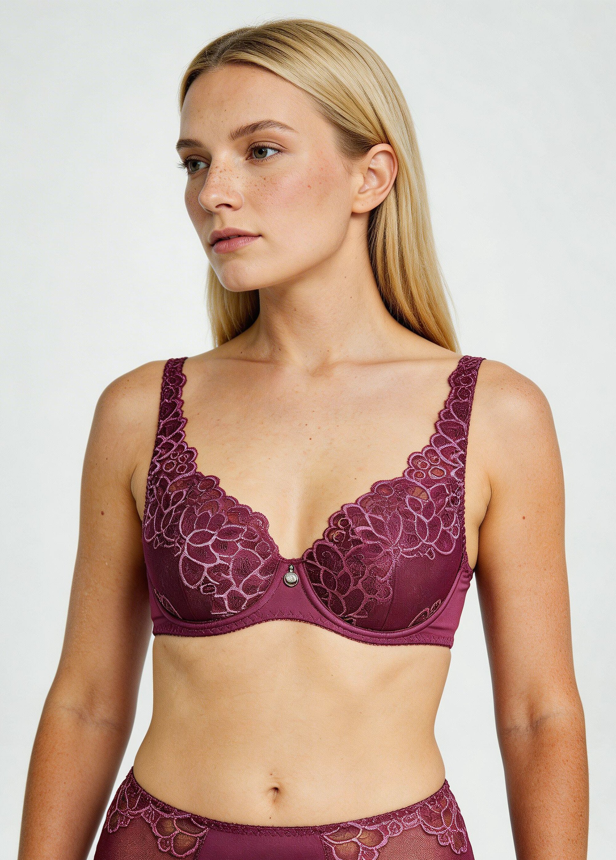 Soutien-gorge avec armatures dentelle et microfibre Femme Violet VOLUBILE FA1