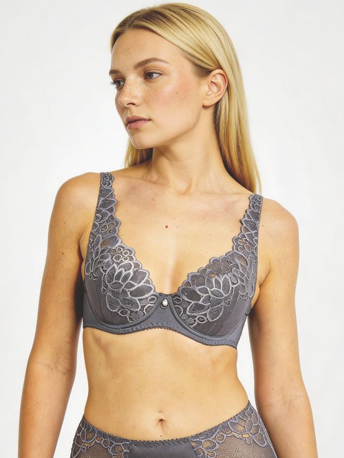 Soutien-gorge avec armatures dentelle et microfibre Femme Gris VOLUBILE FA1
