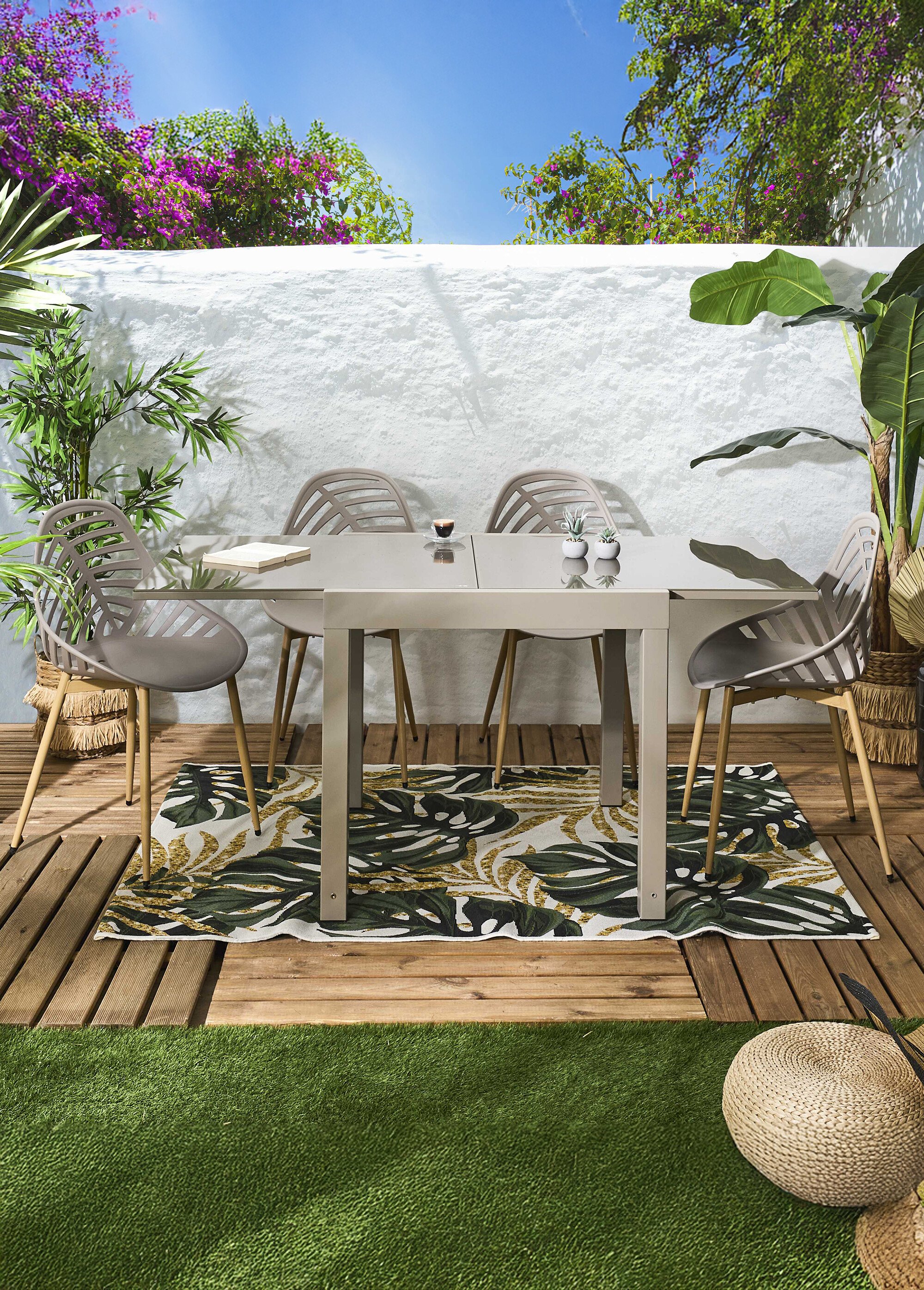 Table de jardin extensible verre, clair BEIGE CMP-HDO7319 SI1