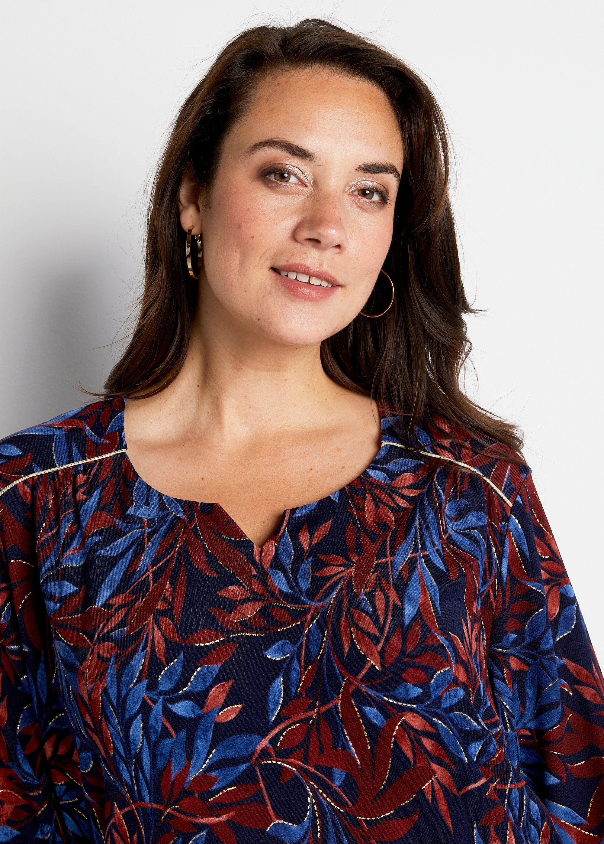 T-shirt long évasé manches 3/4 col rond