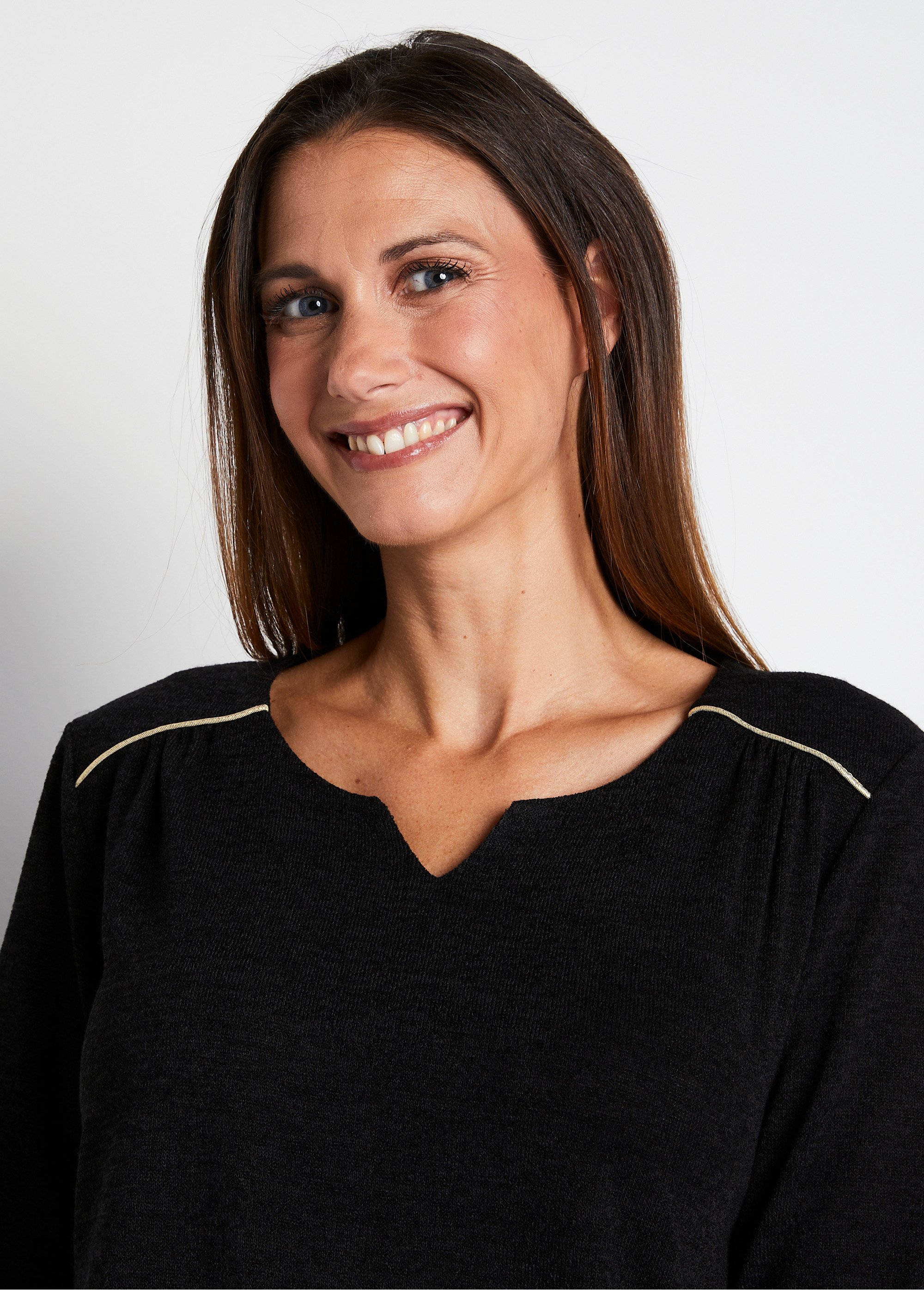 T-shirt long évasé manches 3/4 col rond