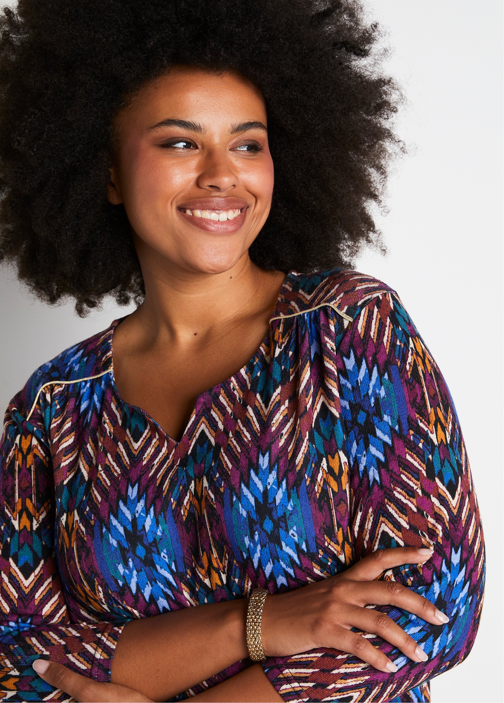 T-shirt long évasé manches 3/4 col rond