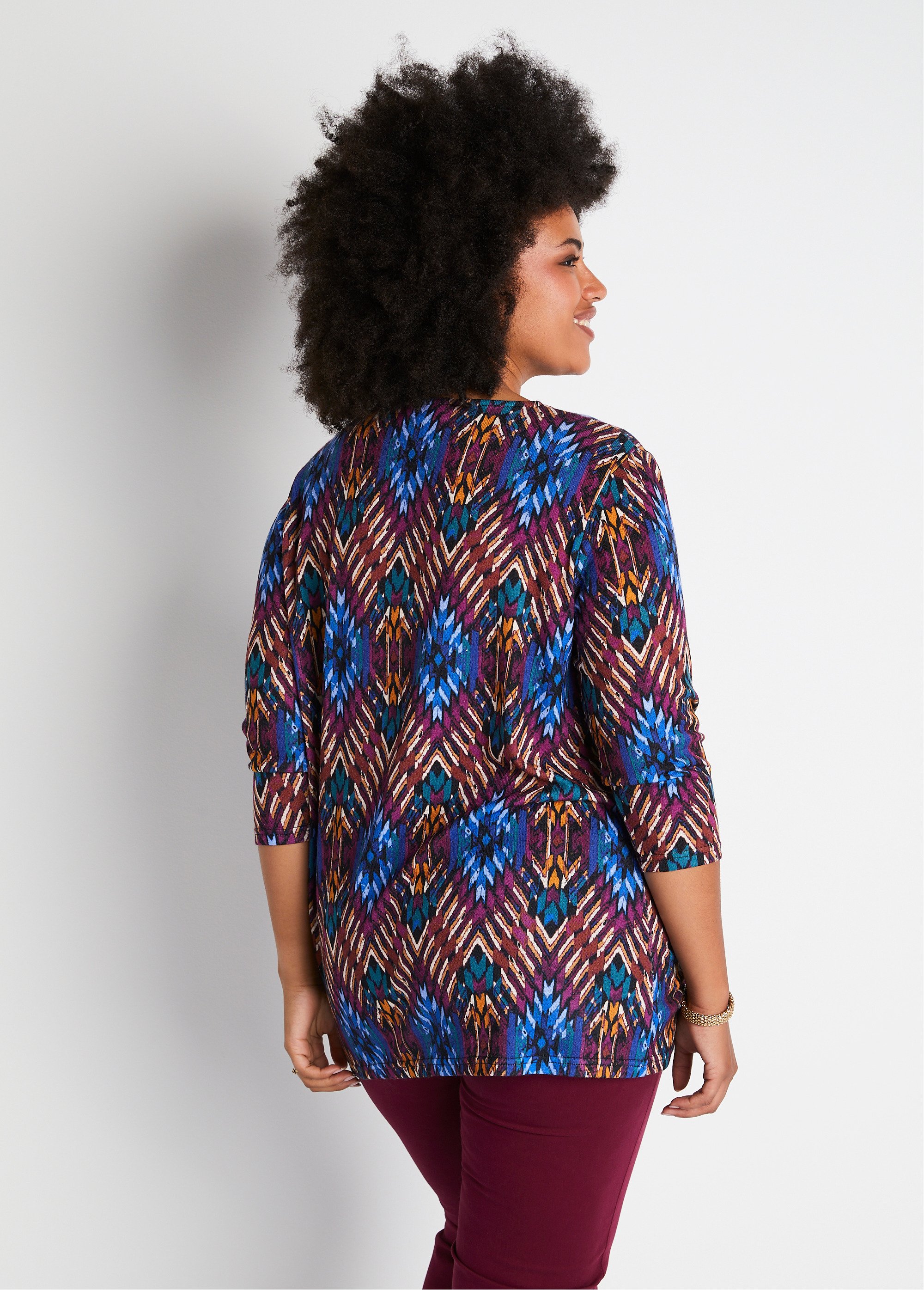 T-shirt long évasé manches 3/4 col rond