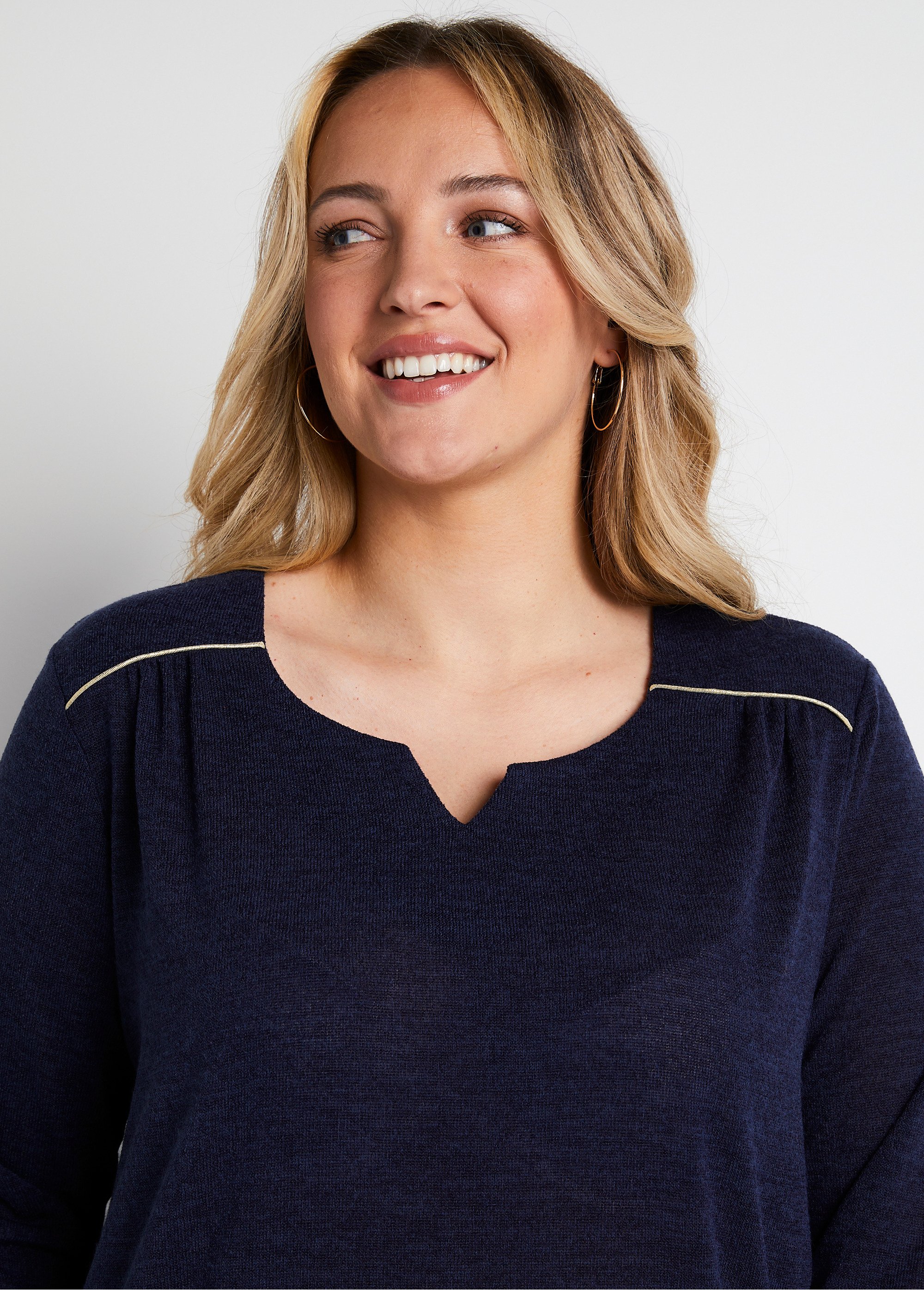 T-shirt long évasé manches 3/4 col rond