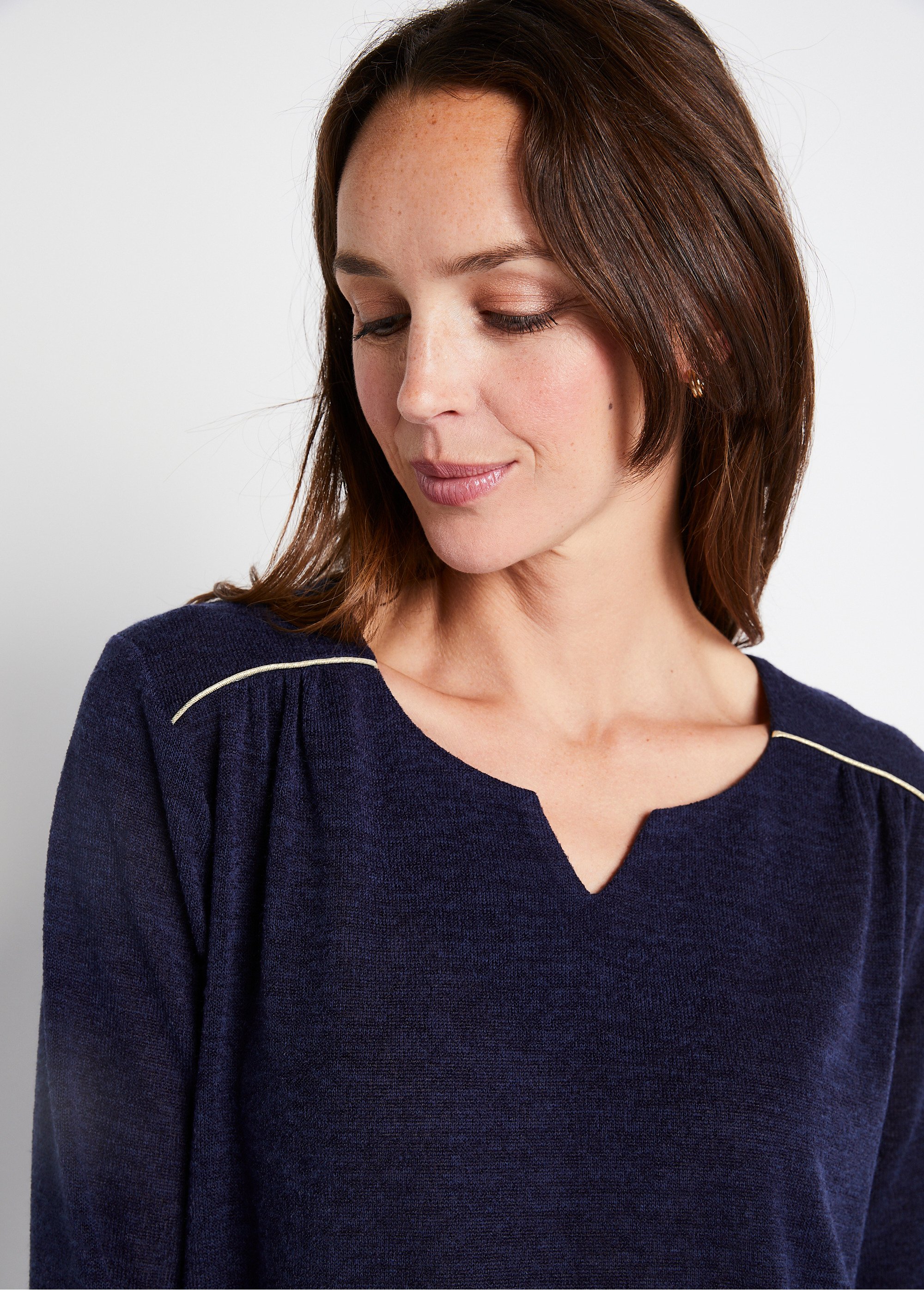 T-shirt long évasé manches 3/4 col rond