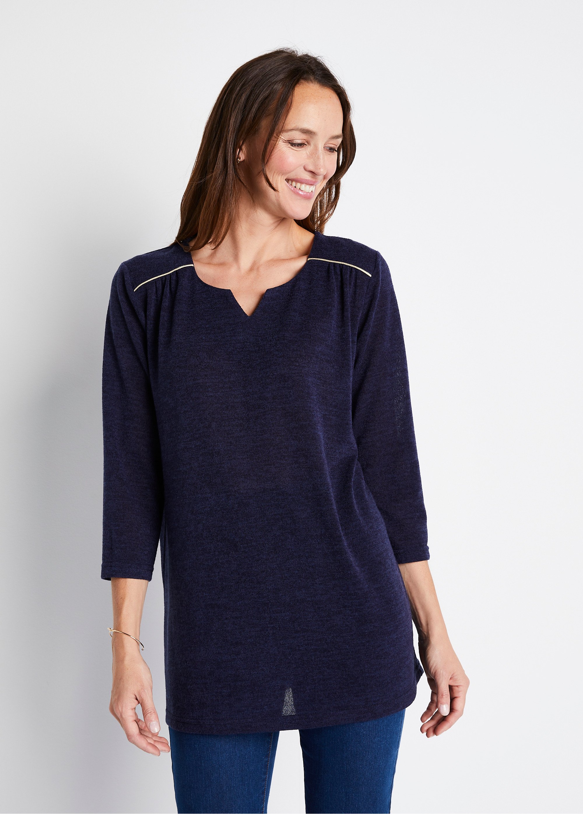 T-shirt long évasé manches 3/4 col rond