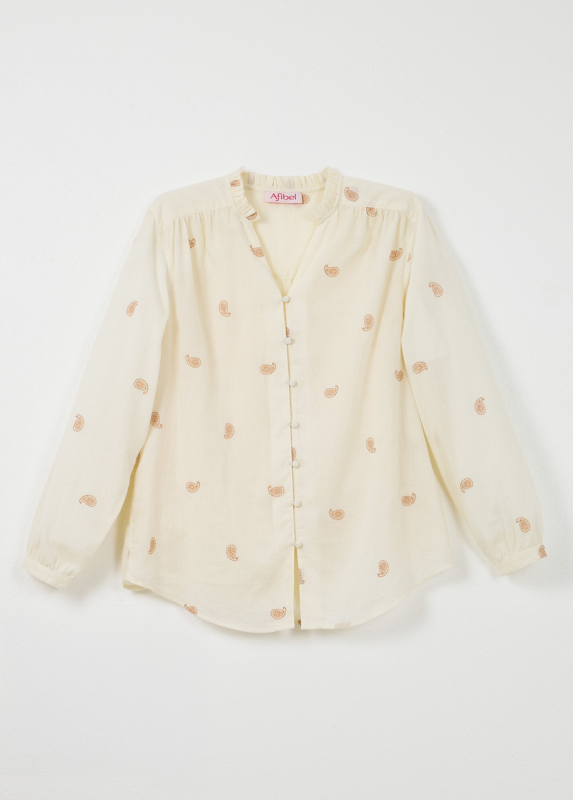 Tunique col volanté gaze de coton brodée Femme ECRU ET BEIGE CHIARA AP1
